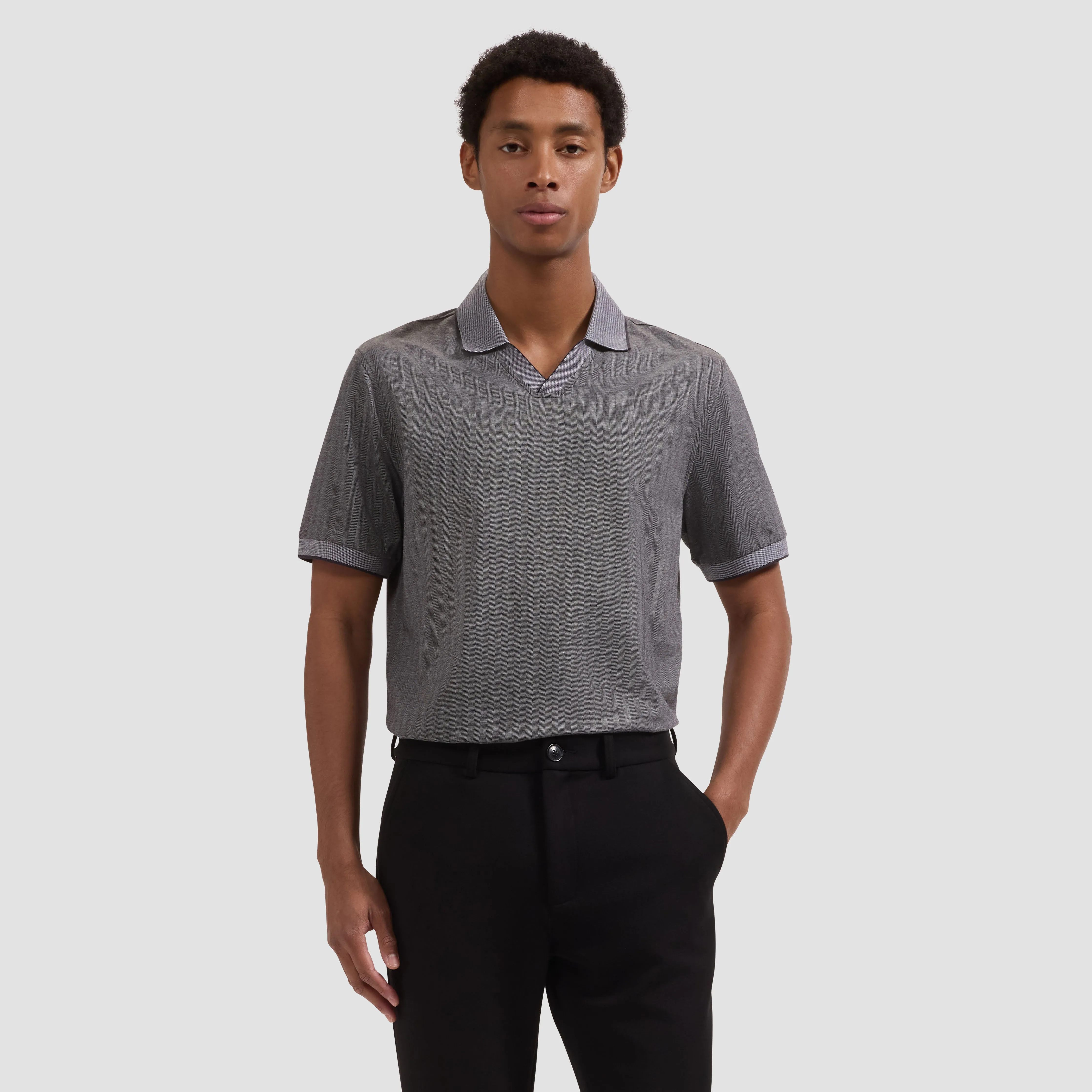 Performance Micro Herringbone Johnny Collar Polo sold by Bugatchi product image thumbnail 2