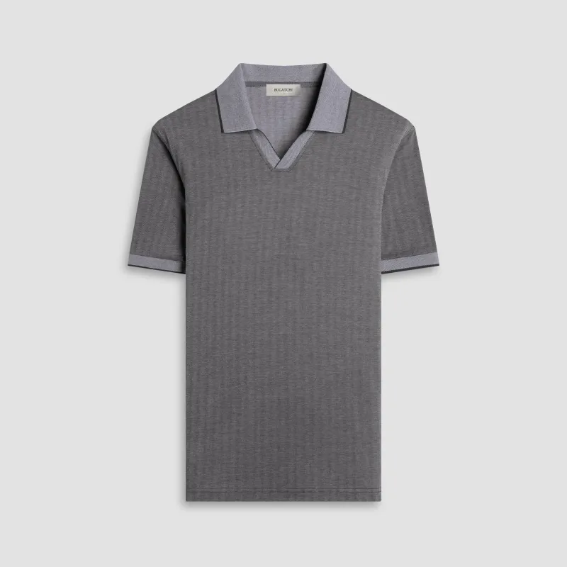 Performance Micro Herringbone Johnny Collar Polo made by Bugatchi