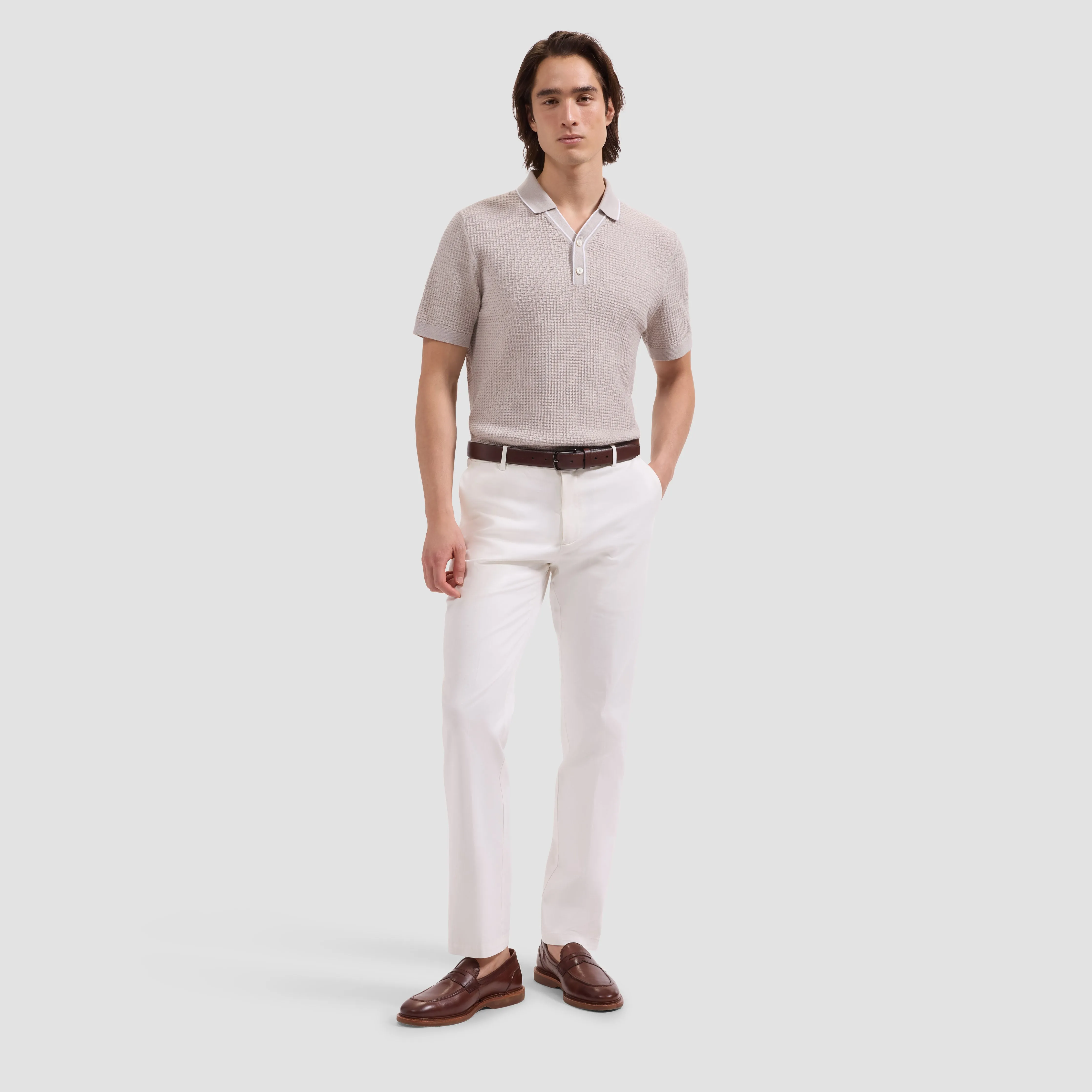 Waffle Knit Johnny Collar Short-Sleeve Sweater sold by Bugatchi product image thumbnail 4