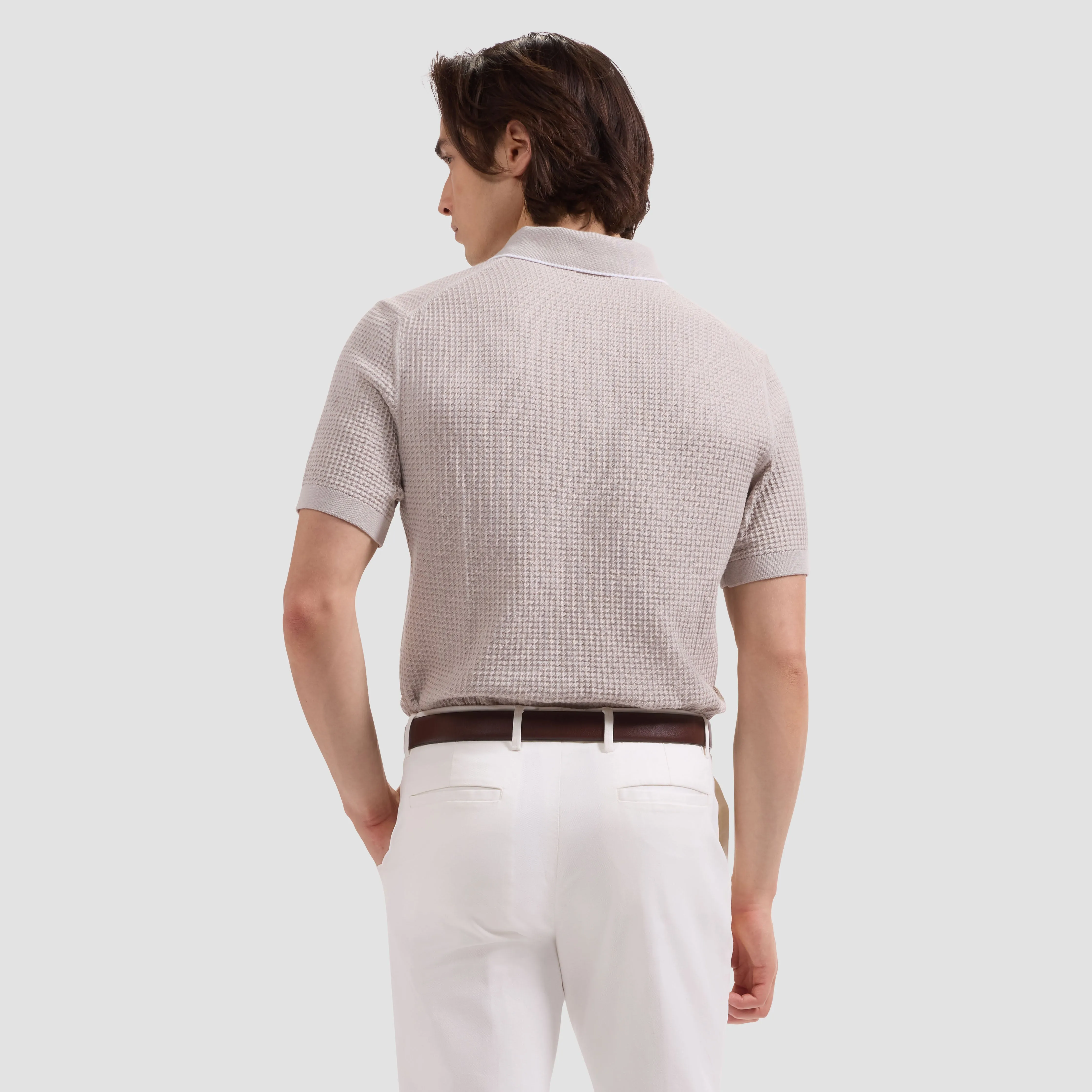 Waffle Knit Johnny Collar Short-Sleeve Sweater sold by Bugatchi product image thumbnail 3