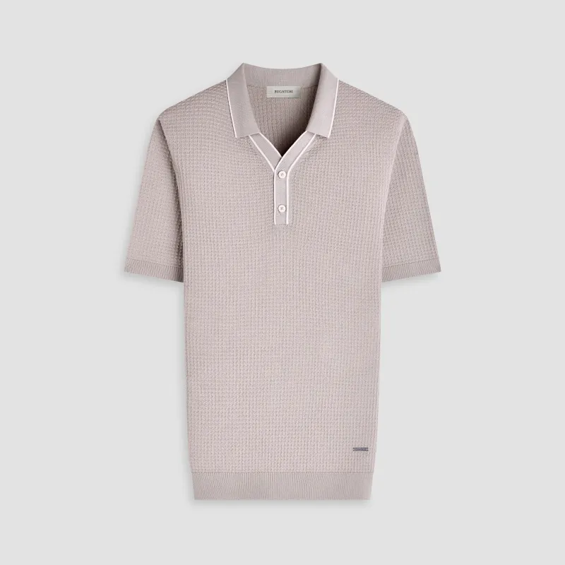 Waffle Knit Johnny Collar Short-Sleeve Sweater made by Bugatchi