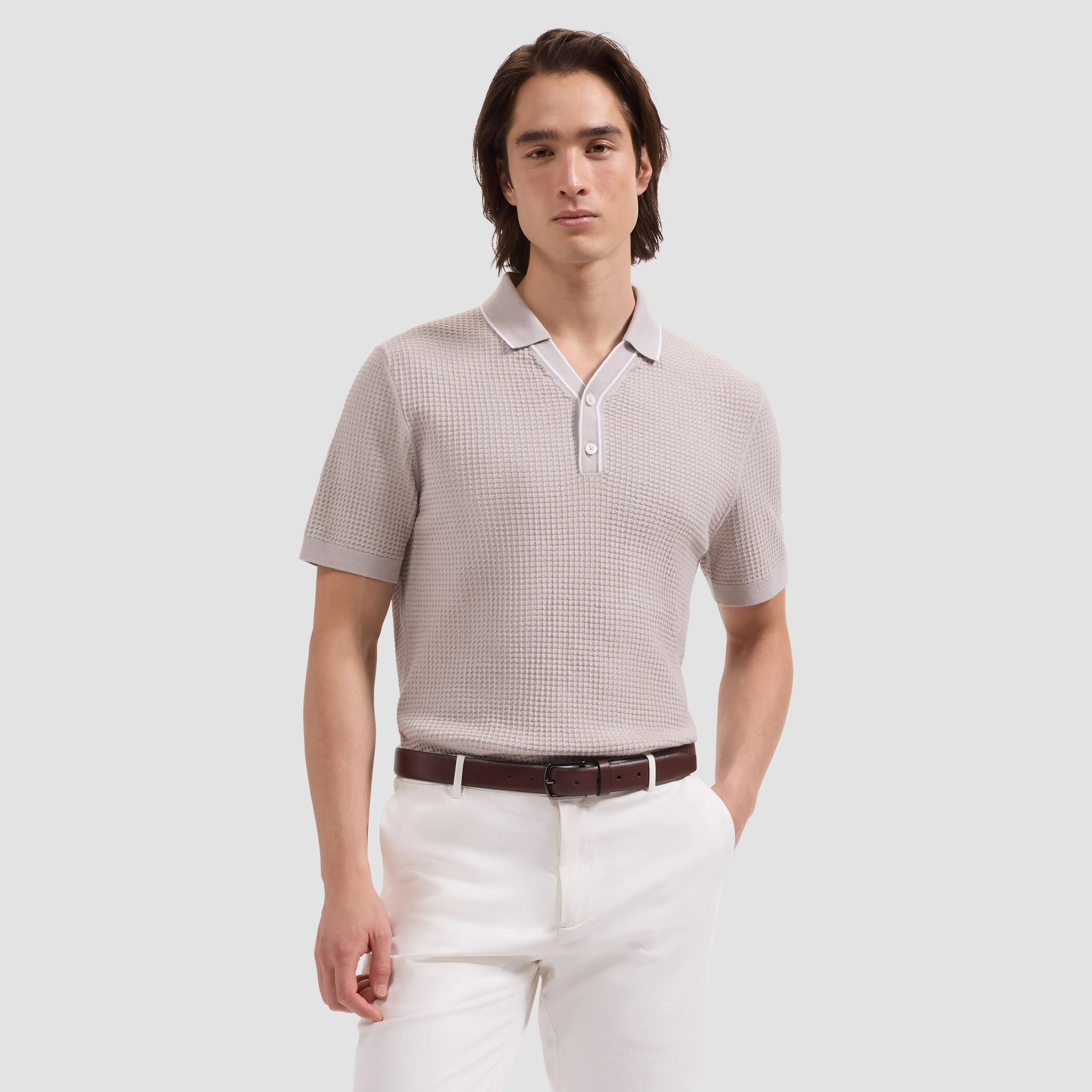 Waffle Knit Johnny Collar Short-Sleeve Sweater sold by Bugatchi product image thumbnail 2