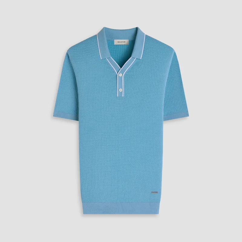 Waffle Knit Johnny Collar Short-Sleeve Sweater sold by Bugatchi