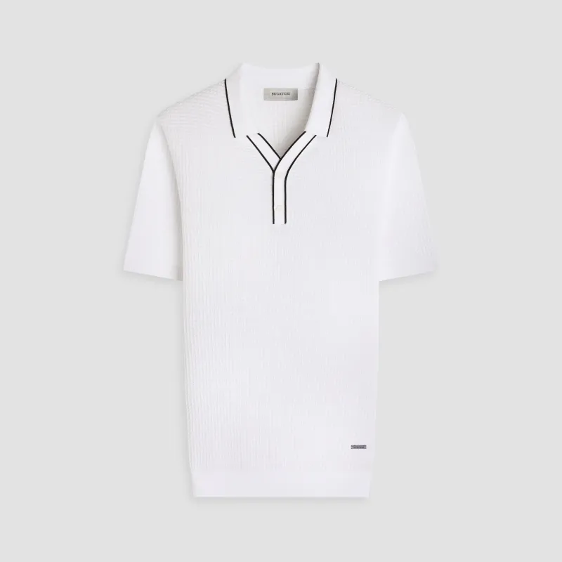 Waffle Knit Johnny Collar Short-Sleeve Sweater sold by Bugatchi