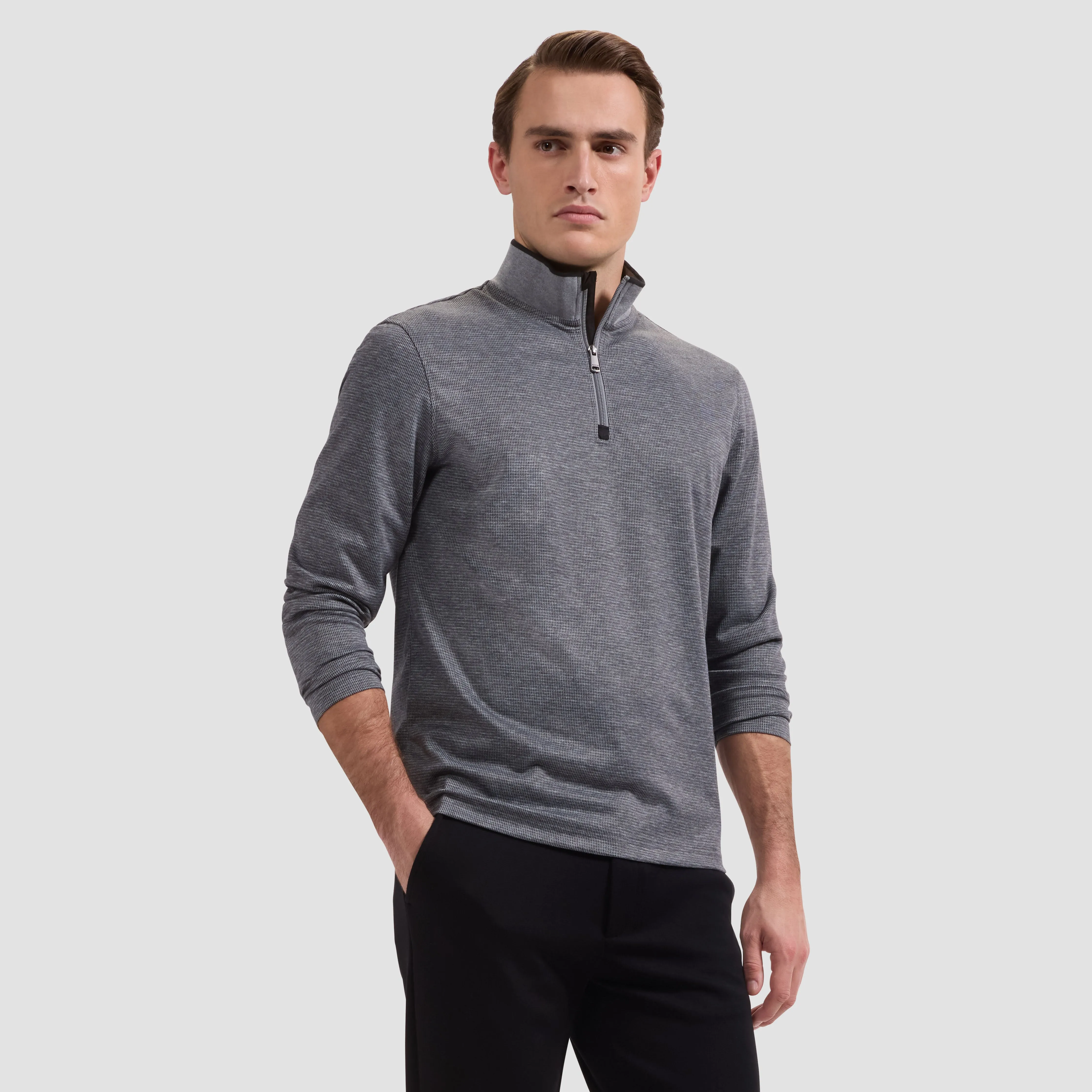 Performance Houndstooth Quarter-Zip Mock Neck Pullover sold by Bugatchi product image thumbnail 2
