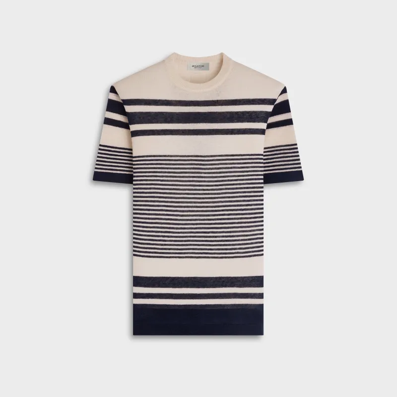 Striped Short-Sleeve Crewneck Sweater made by Bugatchi