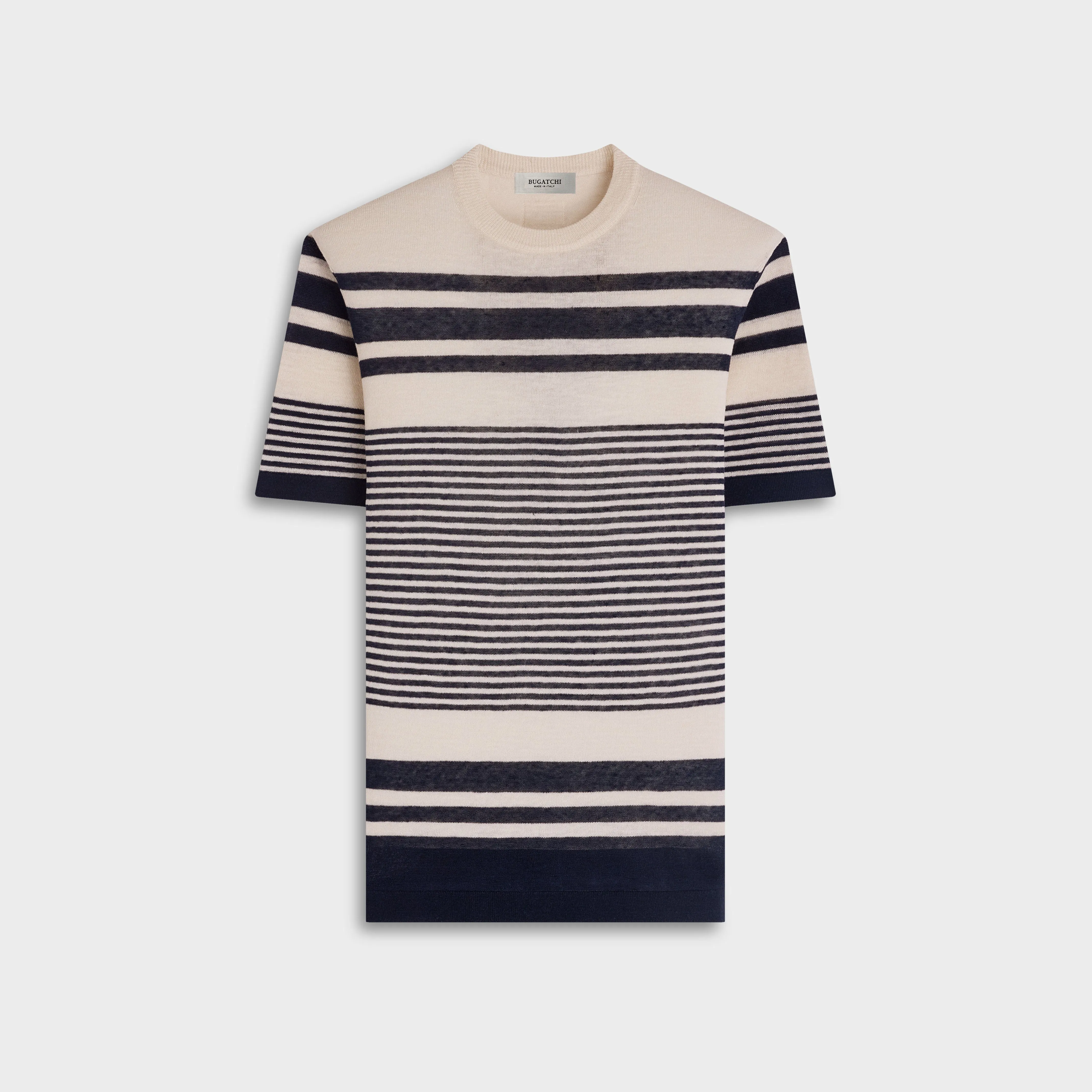 Striped Short-Sleeve Crewneck Sweater sold by Bugatchi
