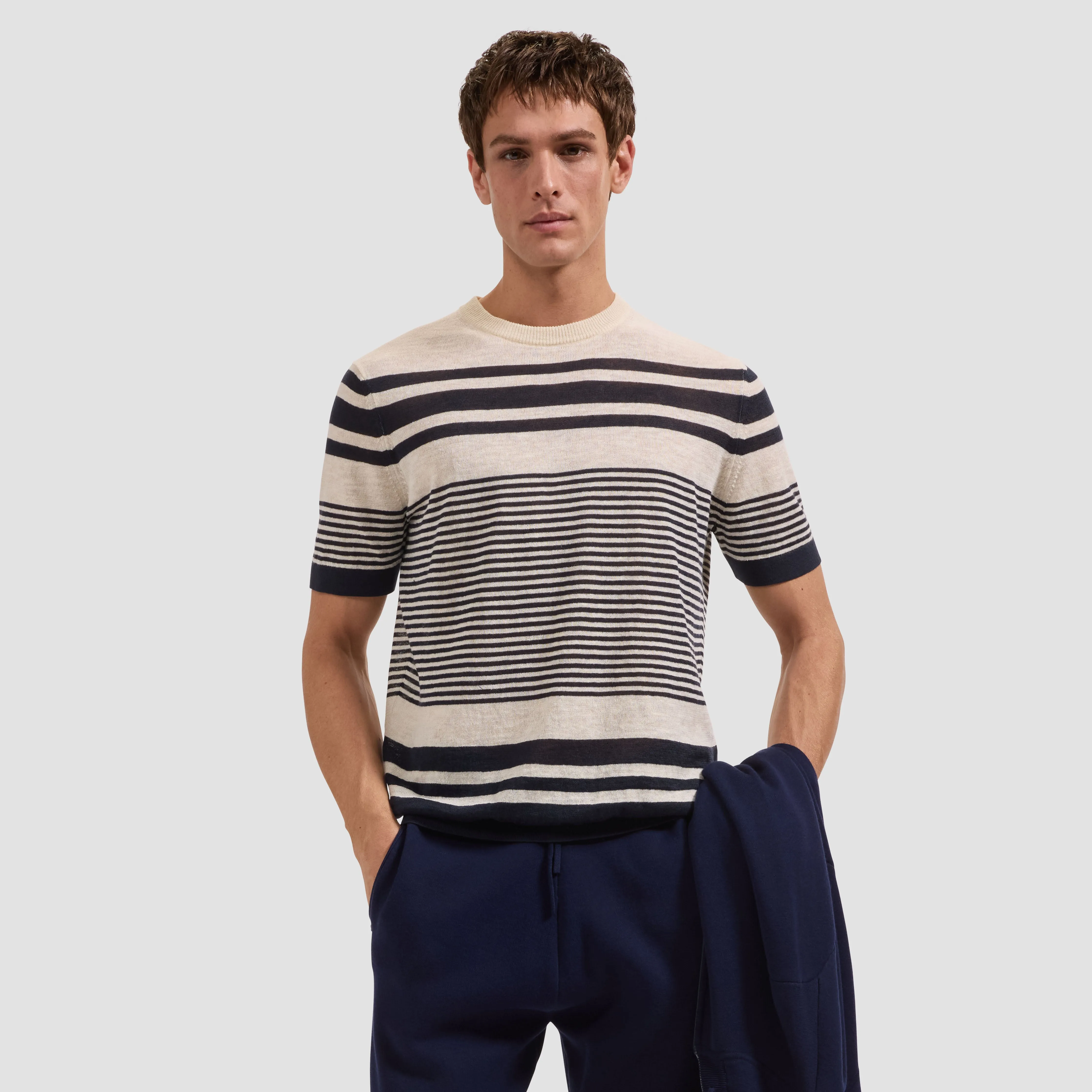 Striped Short-Sleeve Crewneck Sweater sold by Bugatchi product image thumbnail 2