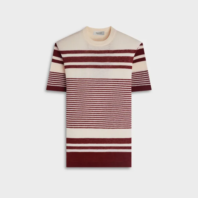 Striped Short-Sleeve Crewneck Sweater made by Bugatchi