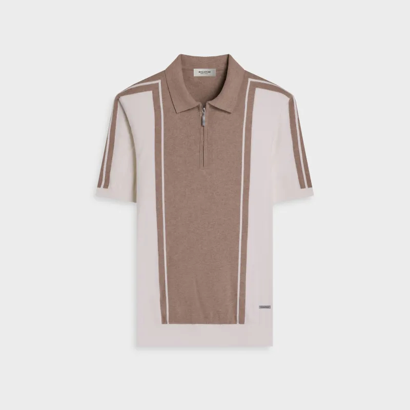 Contrast Panel Short-Sleeve Quarter-Zip Sweater made by Bugatchi