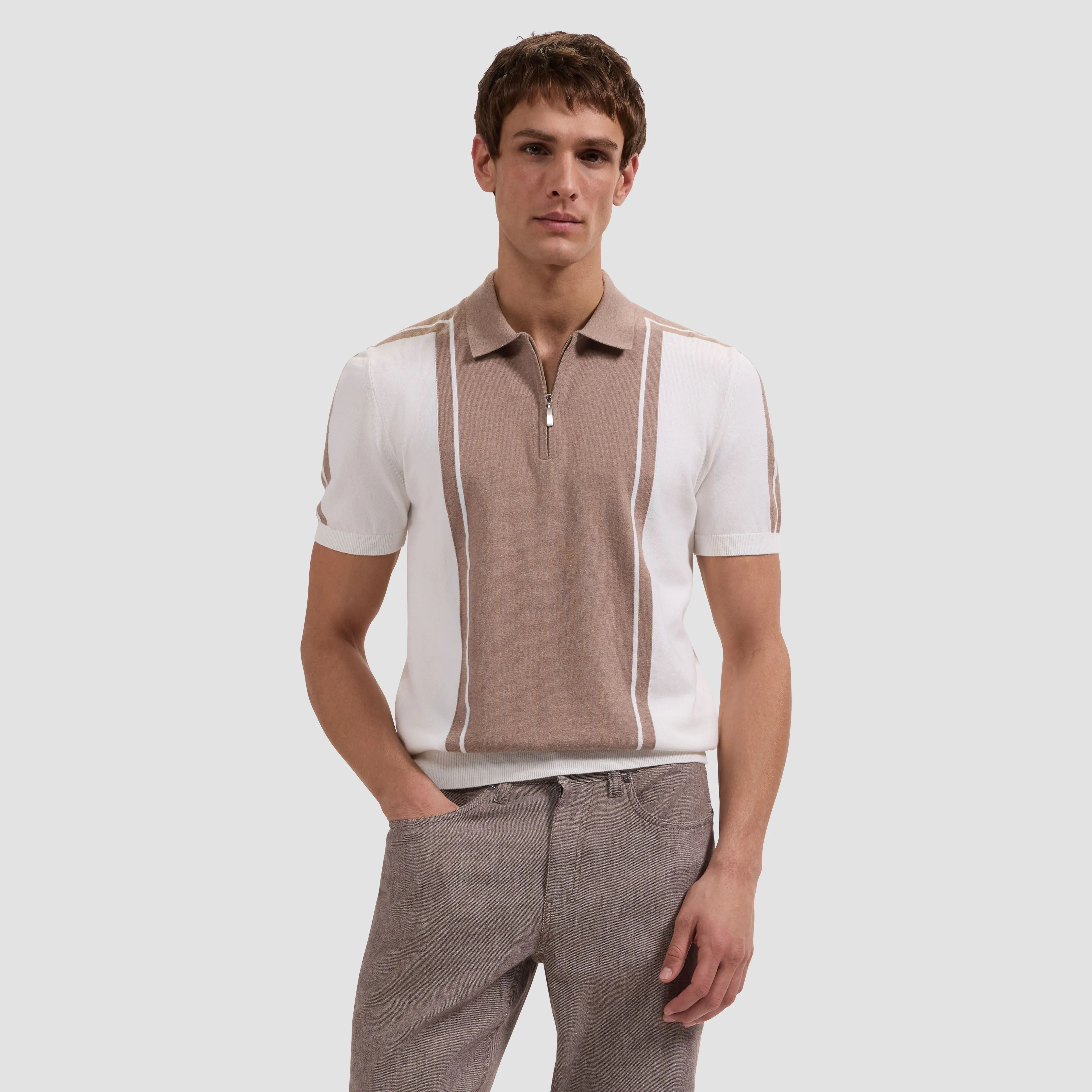 Contrast Panel Short-Sleeve Quarter-Zip Sweater sold by Bugatchi product image thumbnail 2