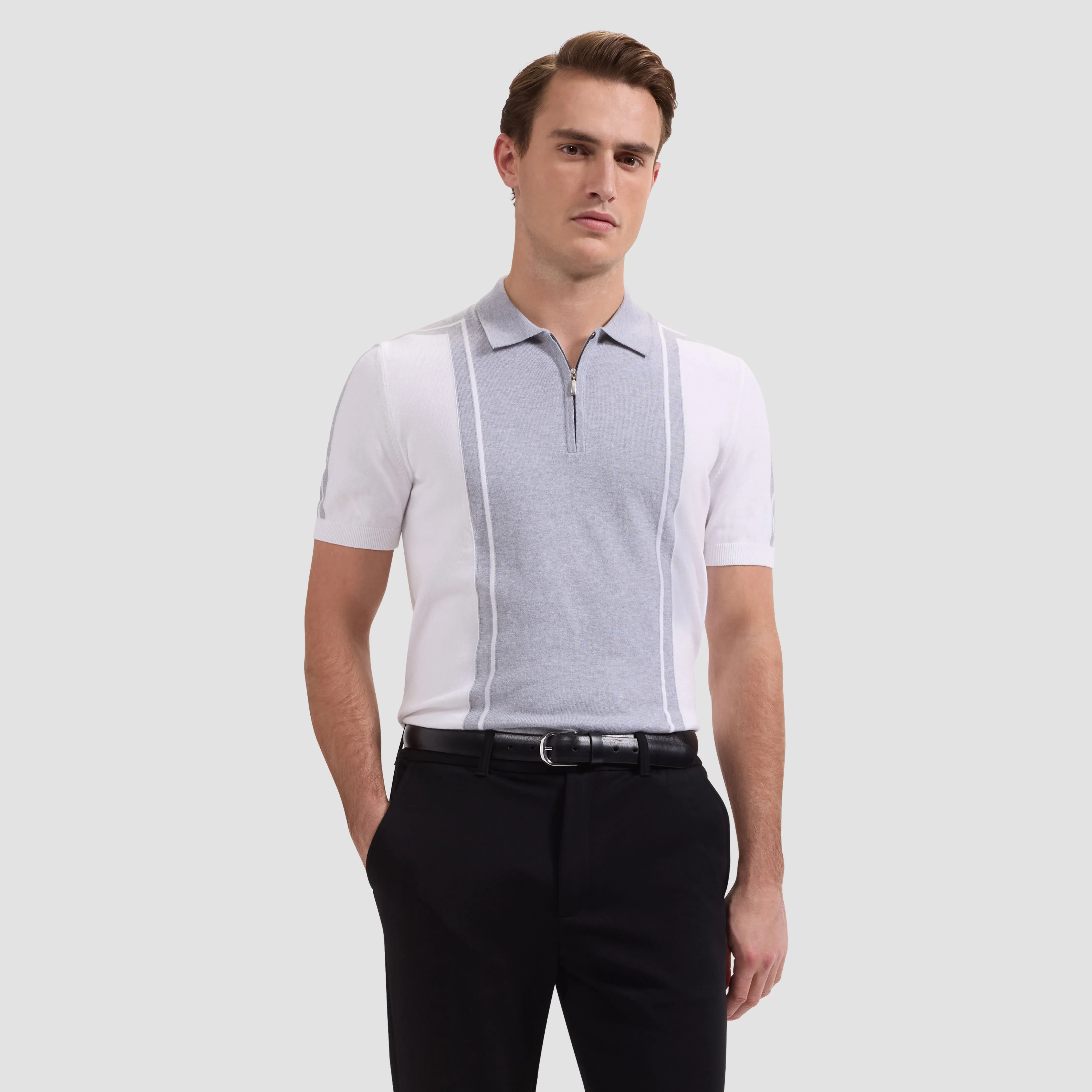 Contrast Panel Short-Sleeve Quarter-Zip Sweater sold by Bugatchi product image thumbnail 2