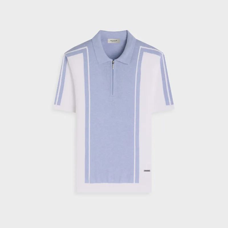 Contrast Panel Short-Sleeve Quarter-Zip Sweater made by Bugatchi