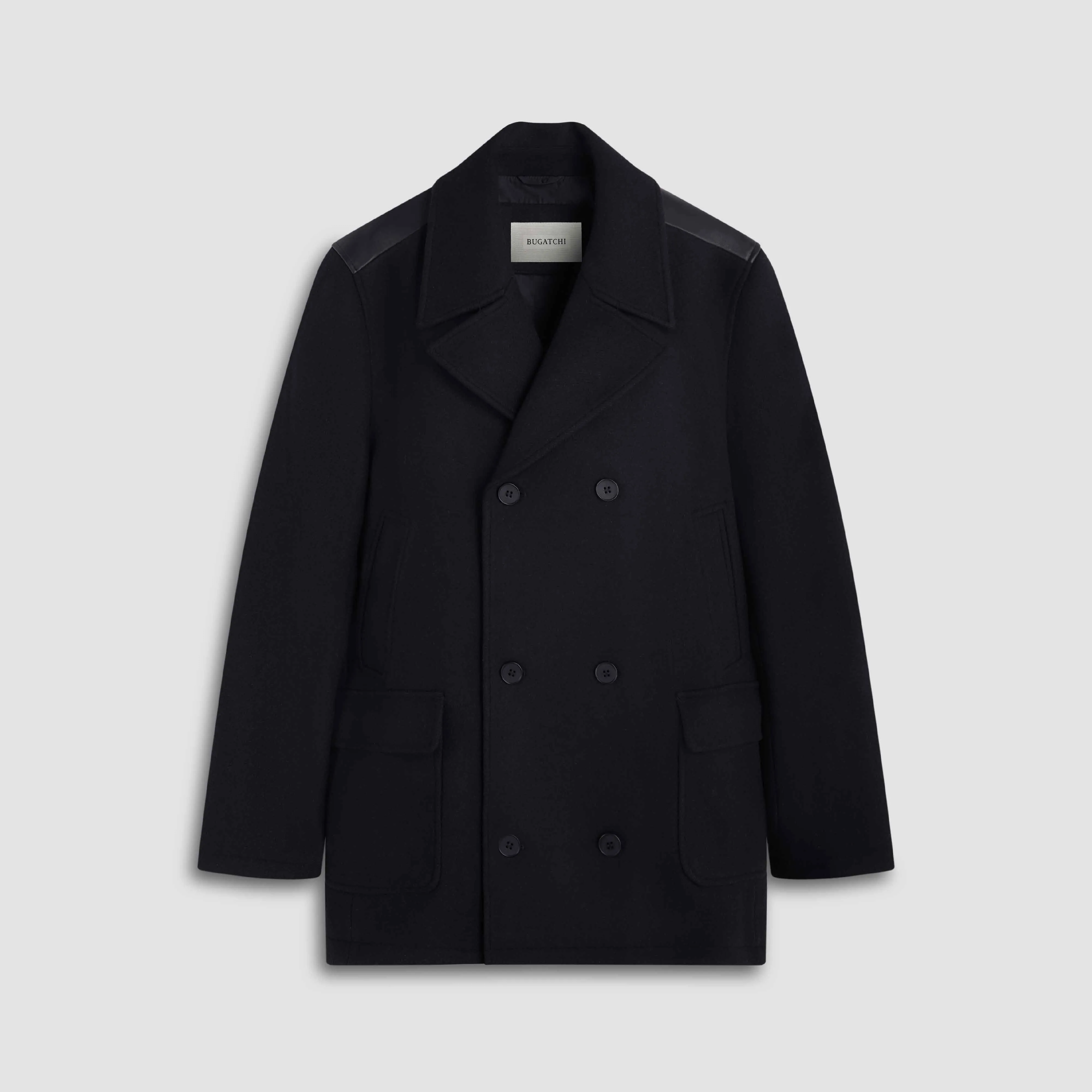 Peacoat with Leather Trim sold by Bugatchi