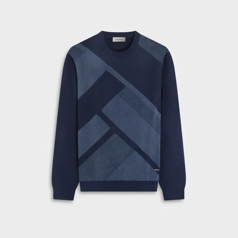Geometric Intarsia Crewneck Sweater made by Bugatchi