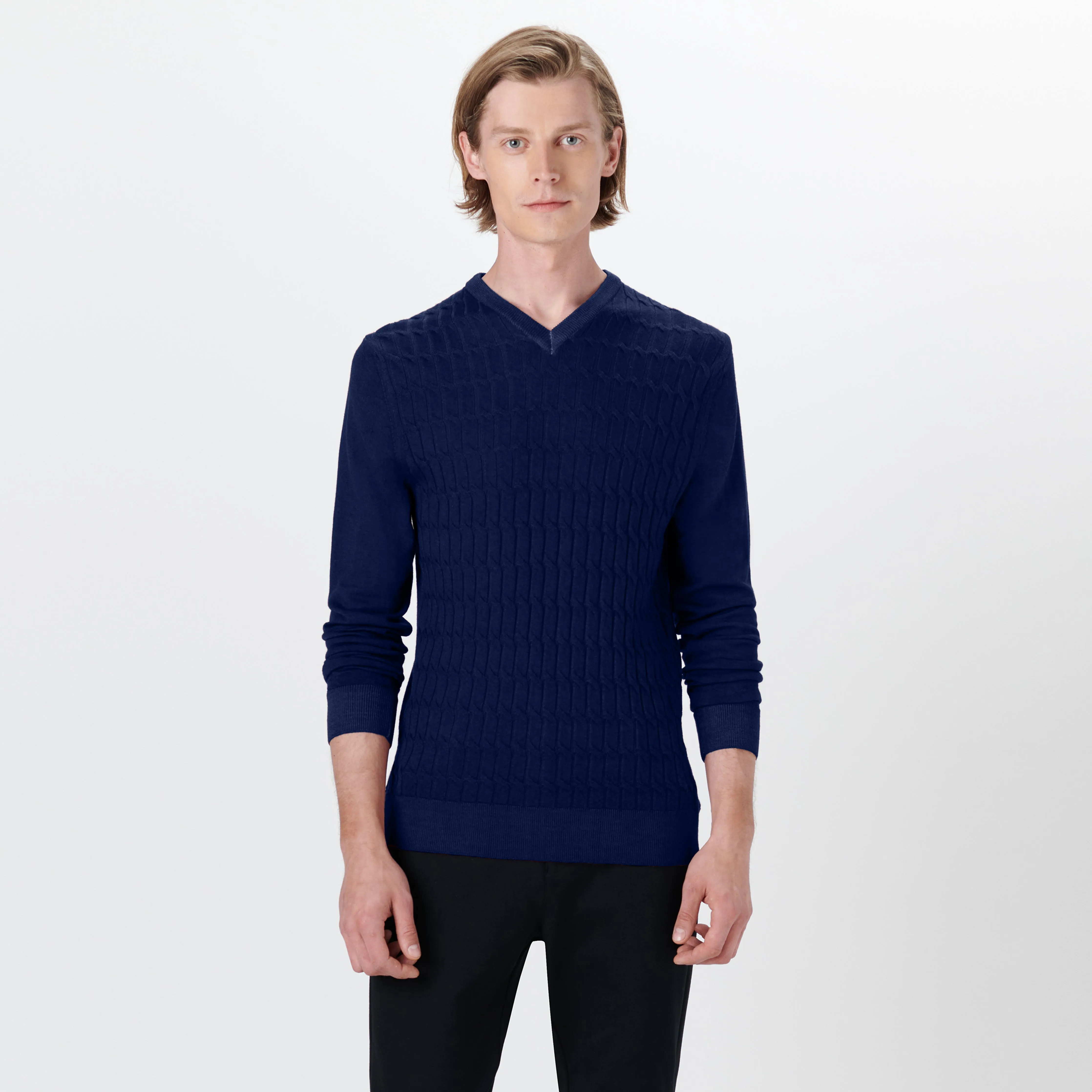 Super Merino V-Neck Cable Sweater sold by Bugatchi product image thumbnail 2