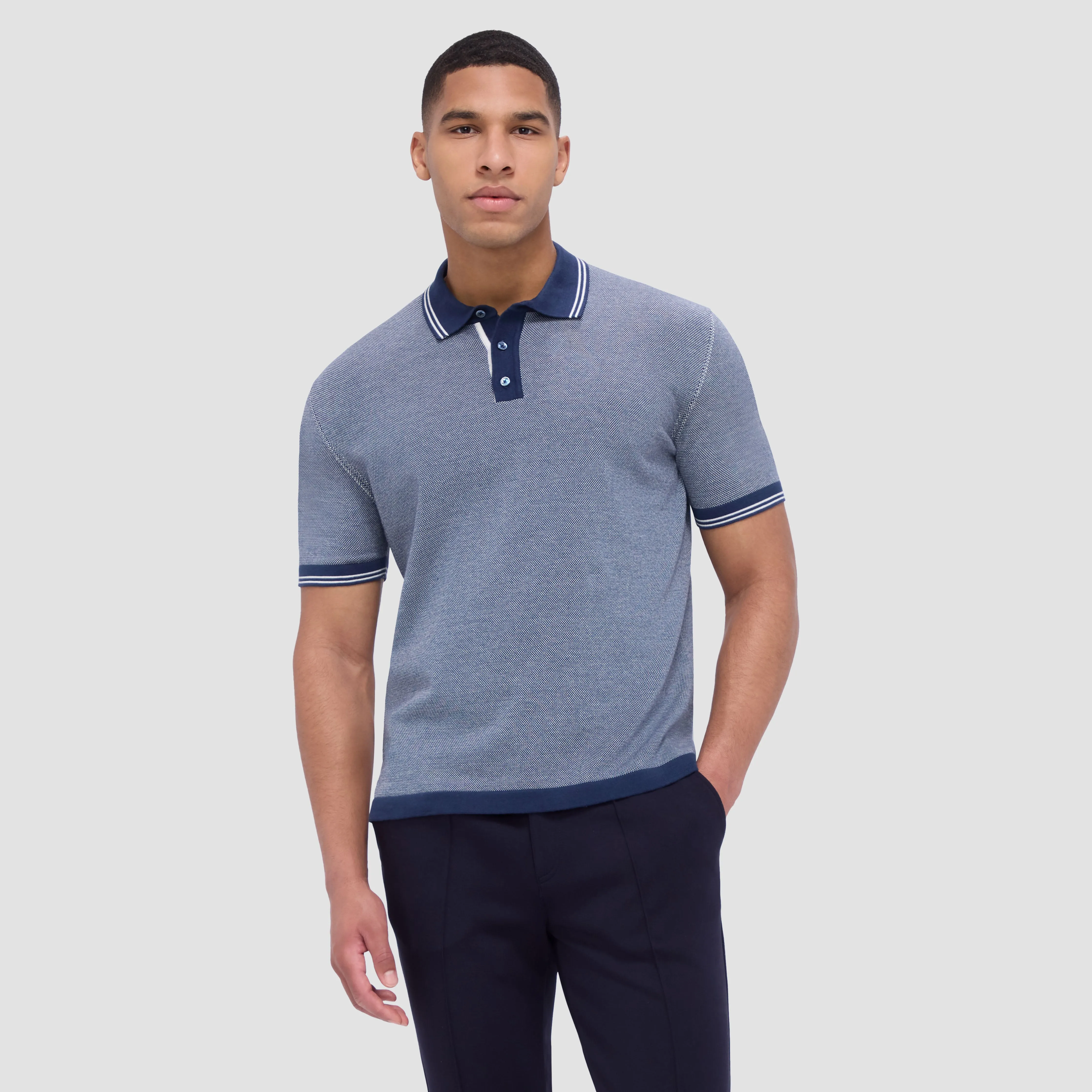 Bird's Eye Jacquard Short-Sleeved Polo Sweater sold by Bugatchi product image thumbnail 2