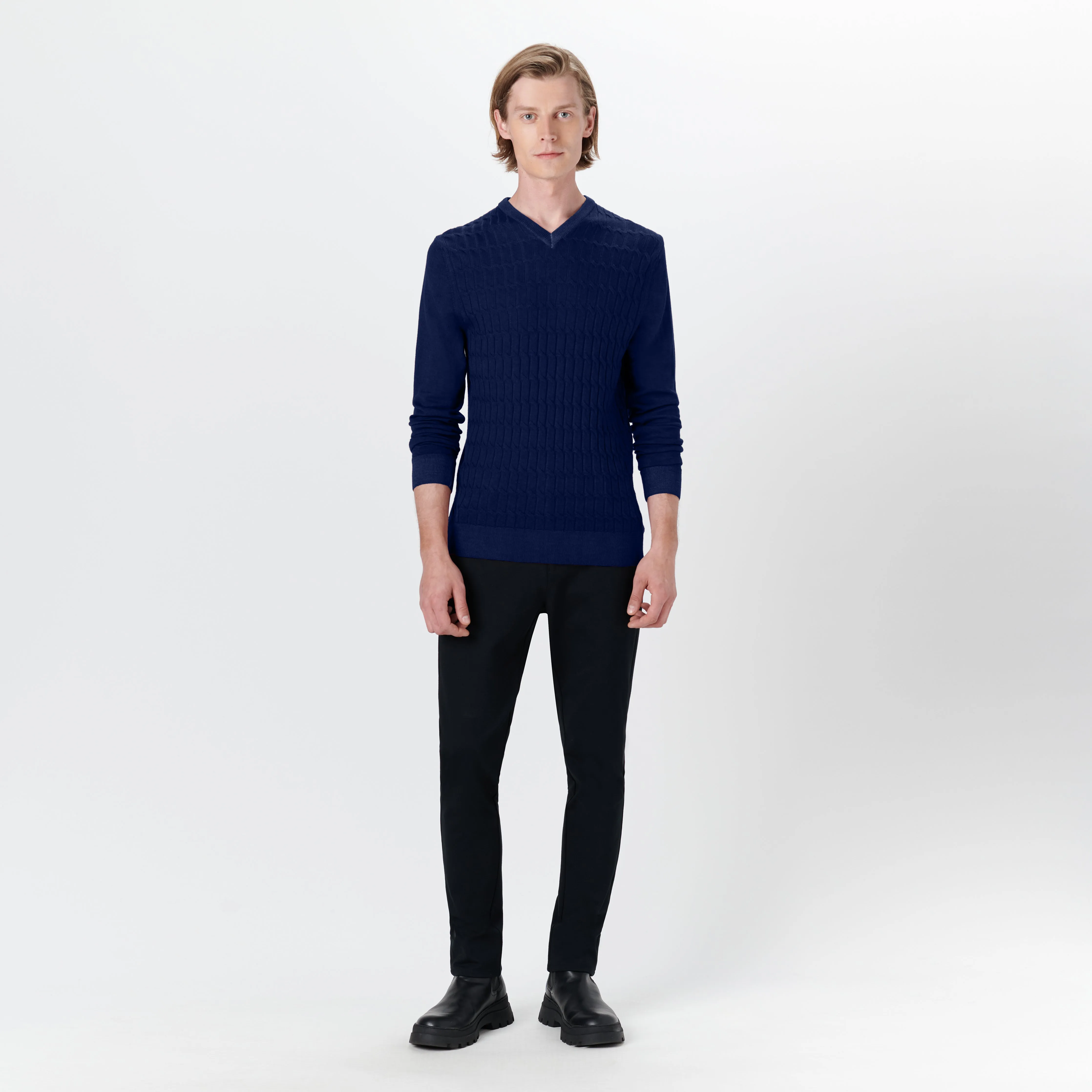 Super Merino V-Neck Cable Sweater sold by Bugatchi product image thumbnail 5