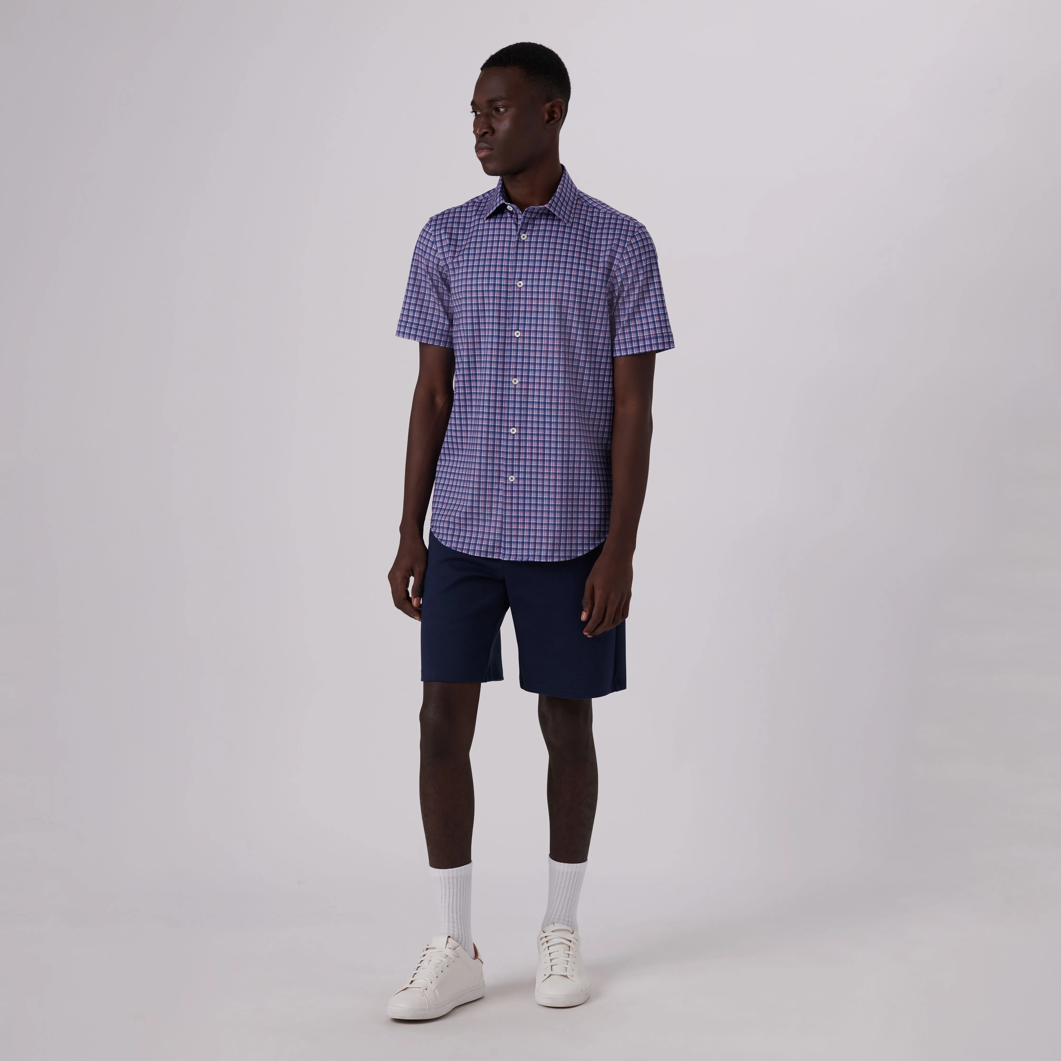 Miles Plaid Check Print OoohCotton Short Sleeve Shirt sold by Bugatchi product image thumbnail 5