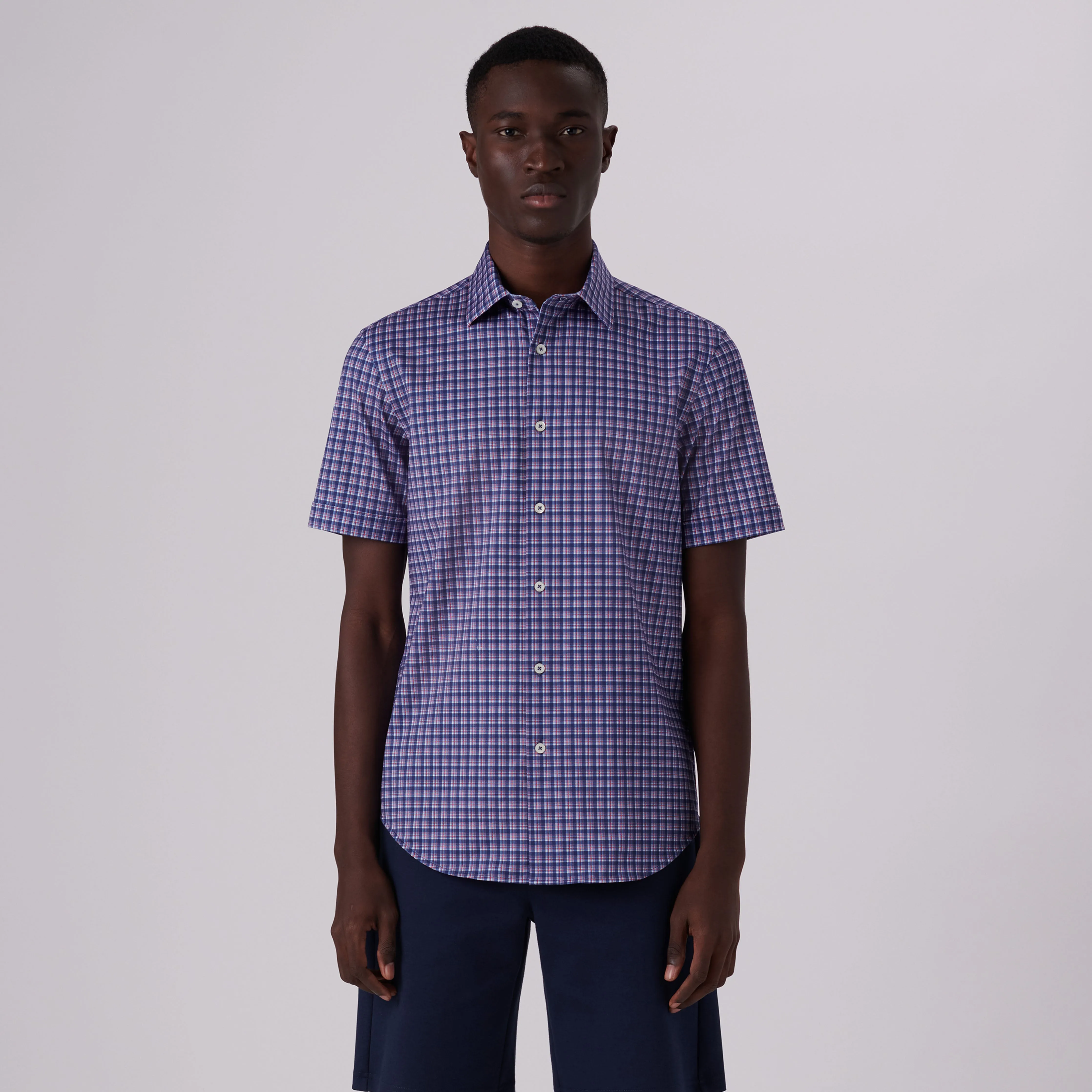 Miles Plaid Check Print OoohCotton Short Sleeve Shirt sold by Bugatchi product image thumbnail 2