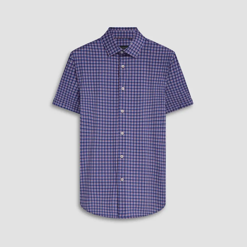 Miles Plaid Check Print OoohCotton Short Sleeve Shirt made by Bugatchi