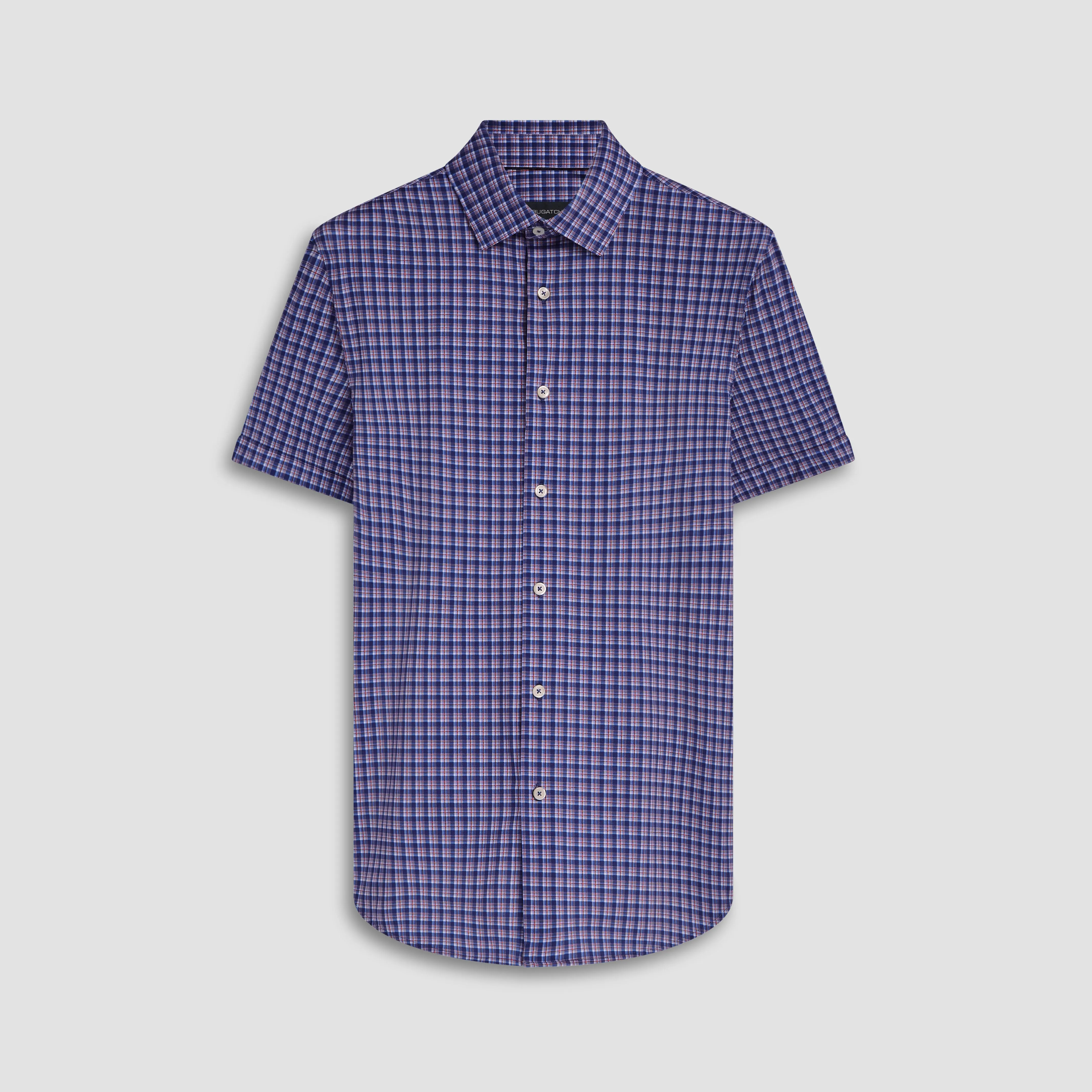 Miles Plaid Check Print OoohCotton Short Sleeve Shirt sold by Bugatchi
