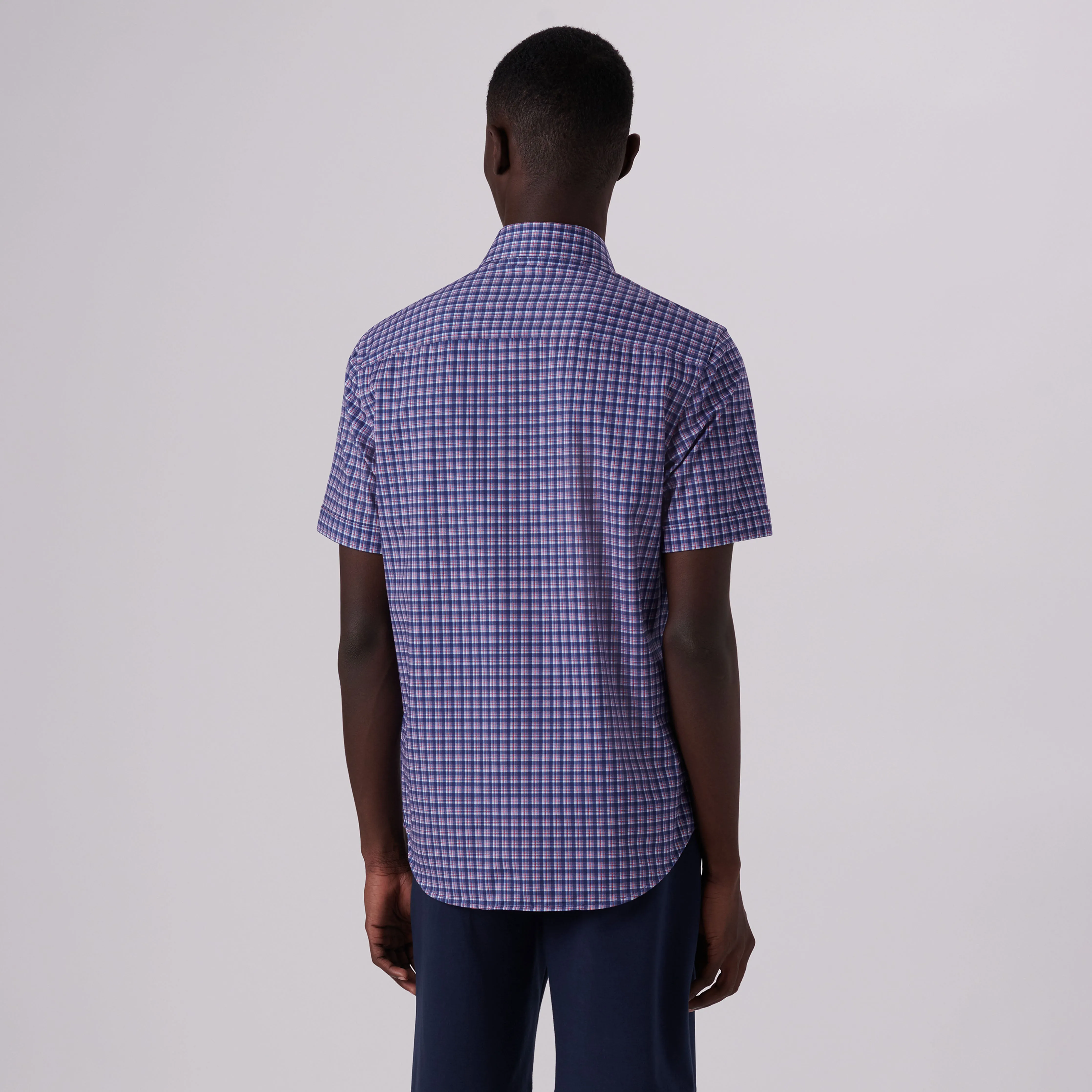 Miles Plaid Check Print OoohCotton Short Sleeve Shirt sold by Bugatchi product image thumbnail 4