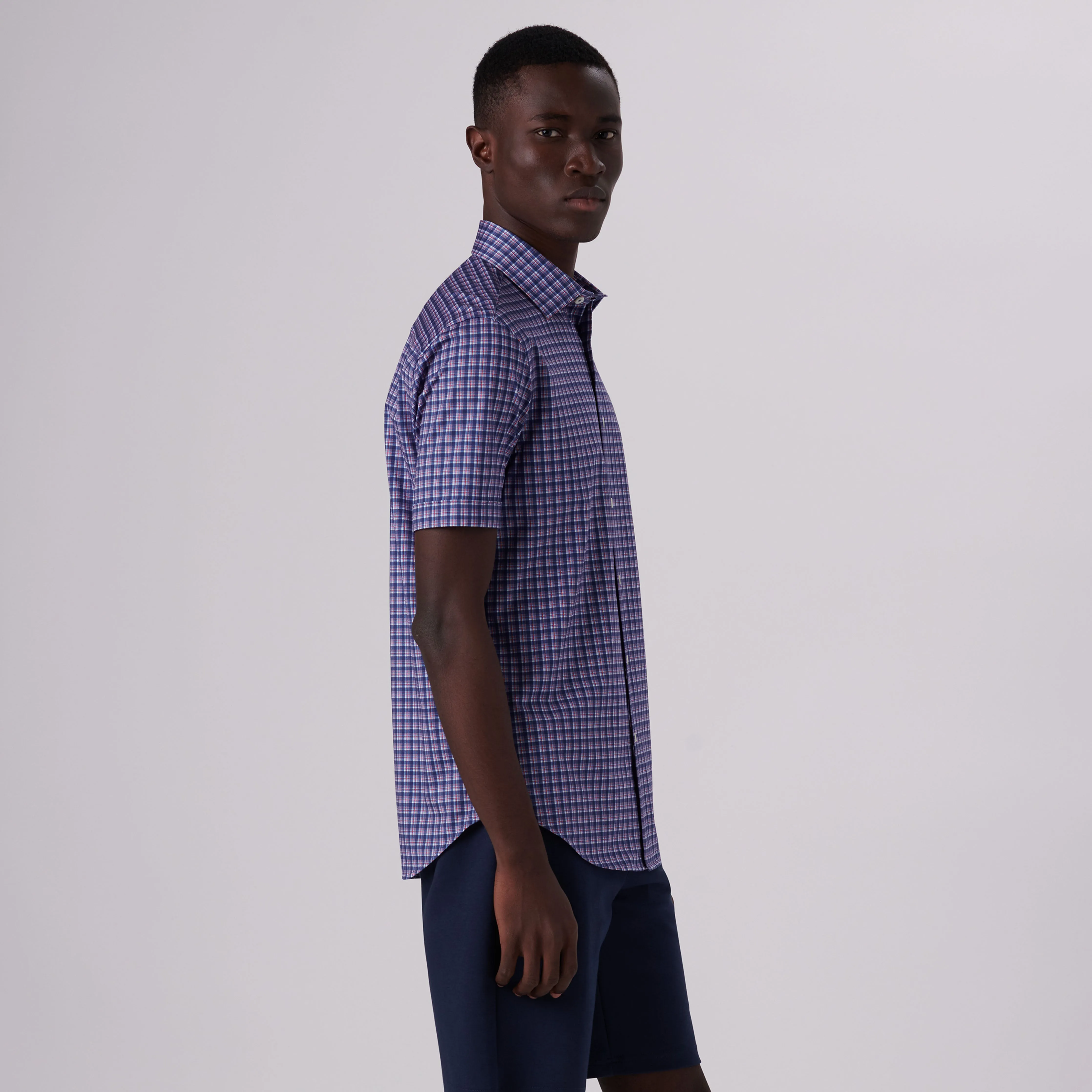 Miles Plaid Check Print OoohCotton Short Sleeve Shirt sold by Bugatchi product image thumbnail 3
