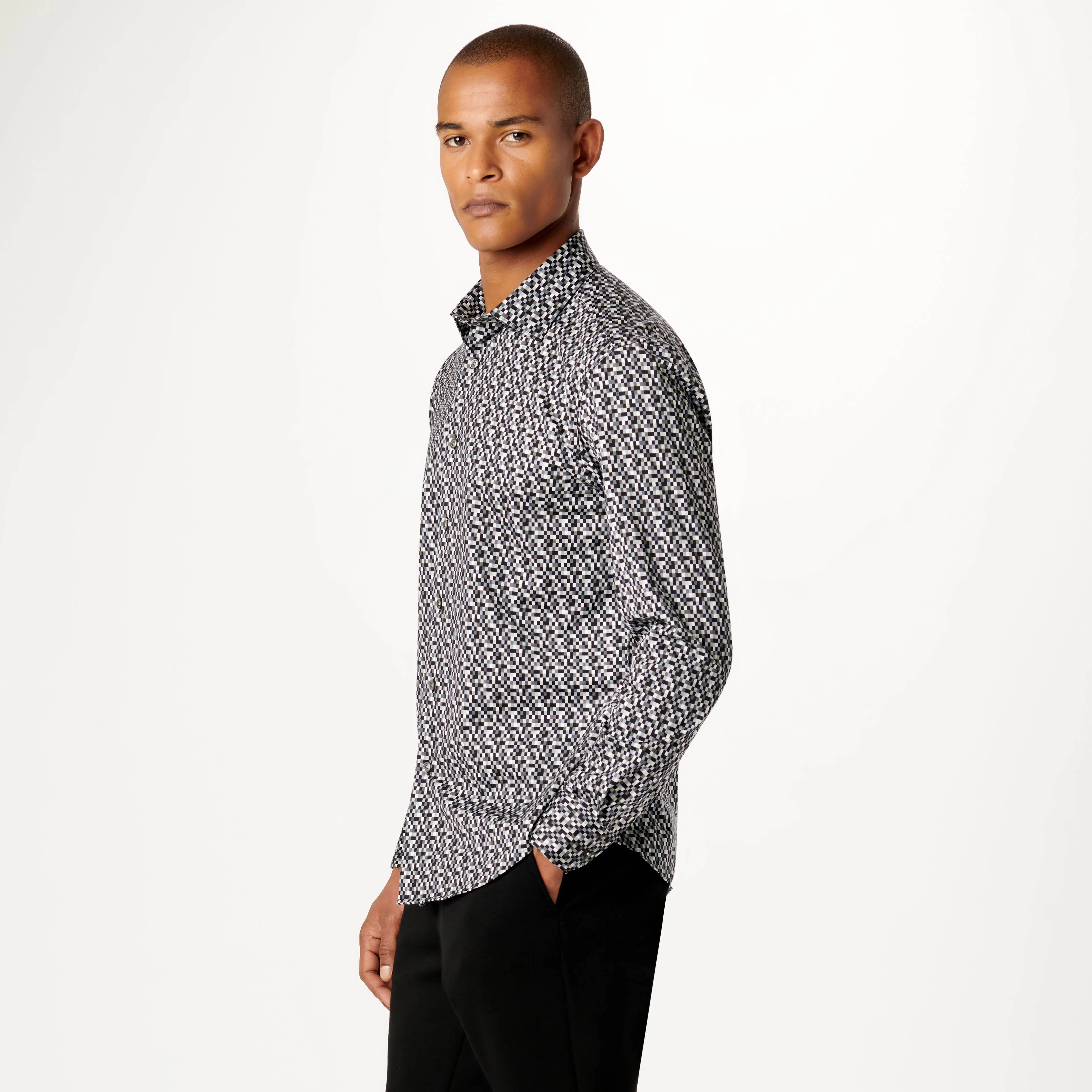 James Pixel Check OoohCotton Shirt sold by Bugatchi product image thumbnail 3