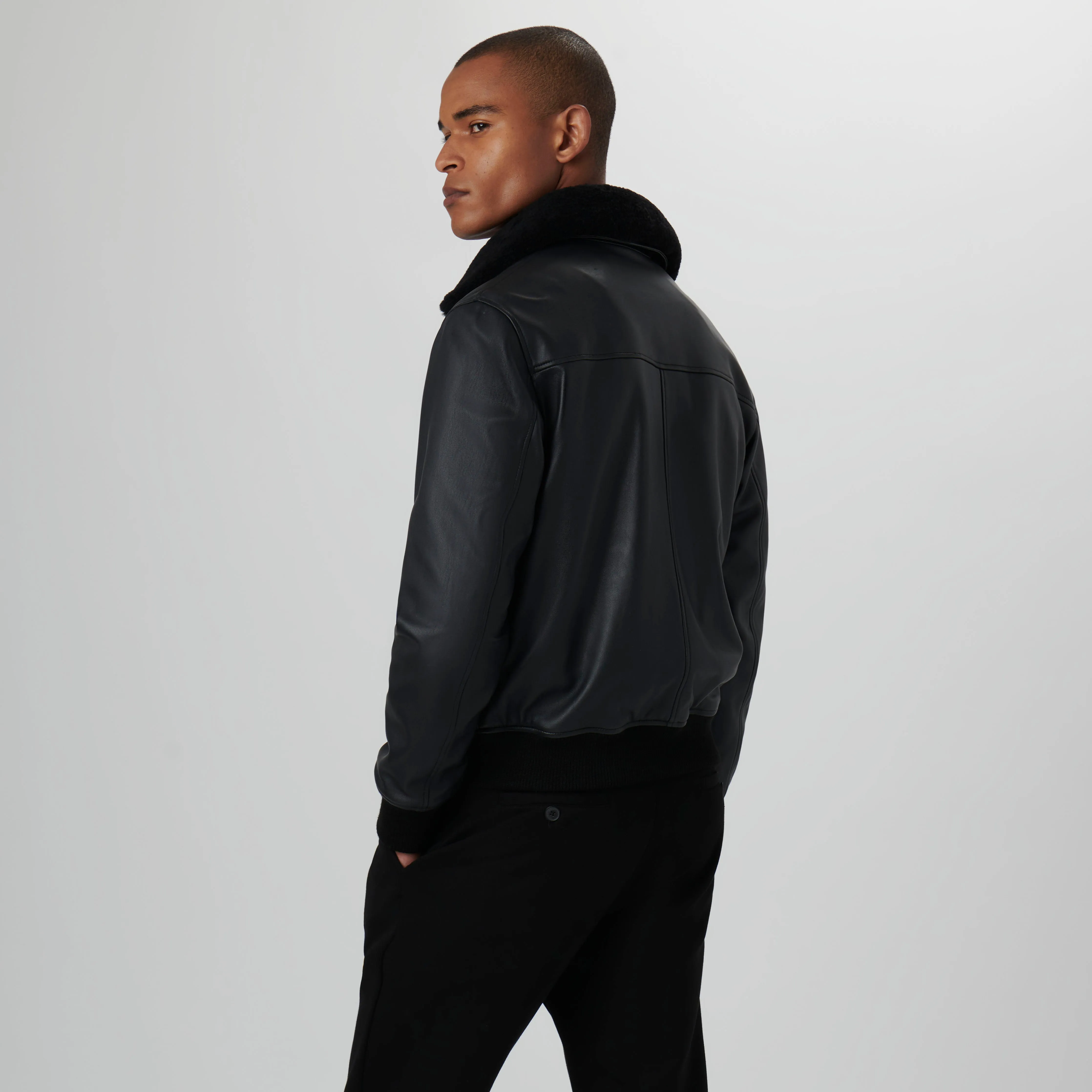 Leather Bomber Jacket with Removable Shearling Collar sold by Bugatchi product image thumbnail 5