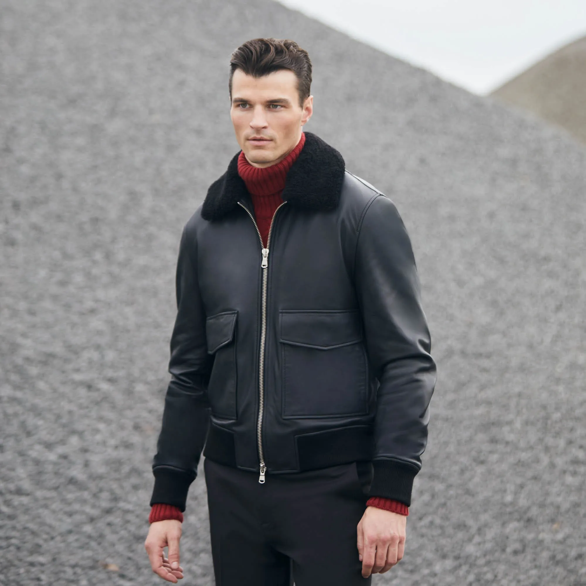 Leather Bomber Jacket with Removable Shearling Collar sold by Bugatchi