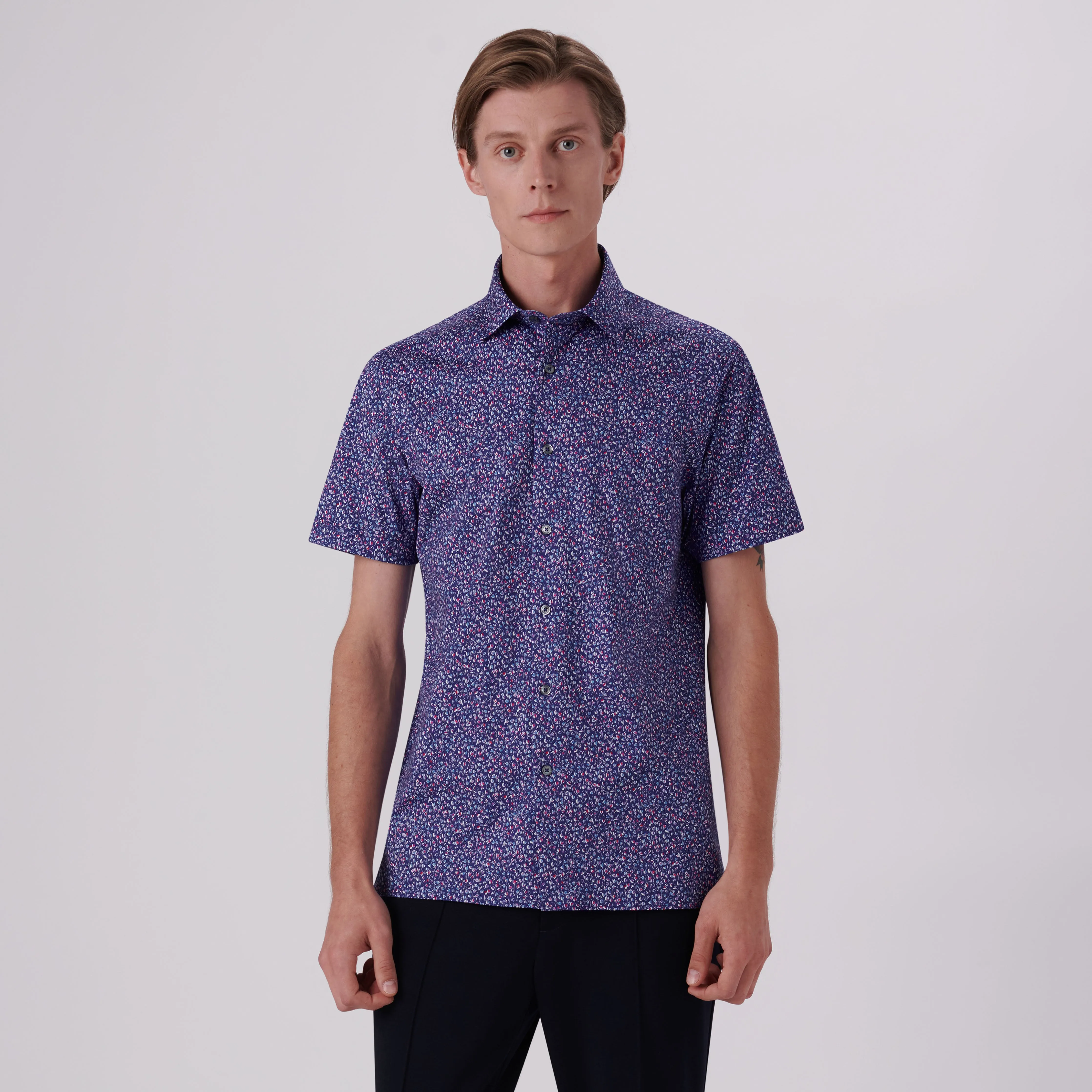 Milo Floral Print OoohCotton Short Sleeve Shirt sold by Bugatchi product image thumbnail 2