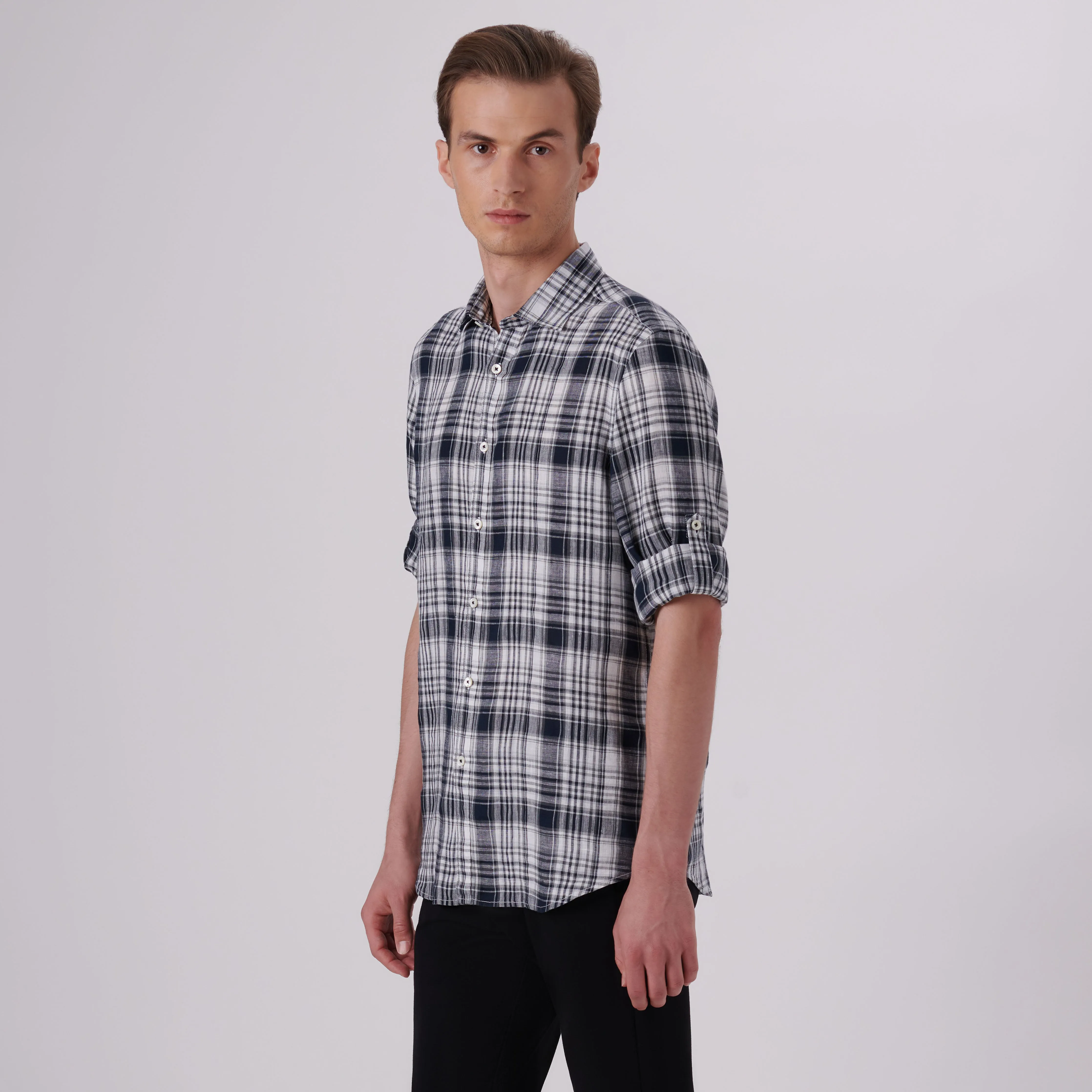Julian Plaid Check Linen Shirt sold by Bugatchi product image thumbnail 3