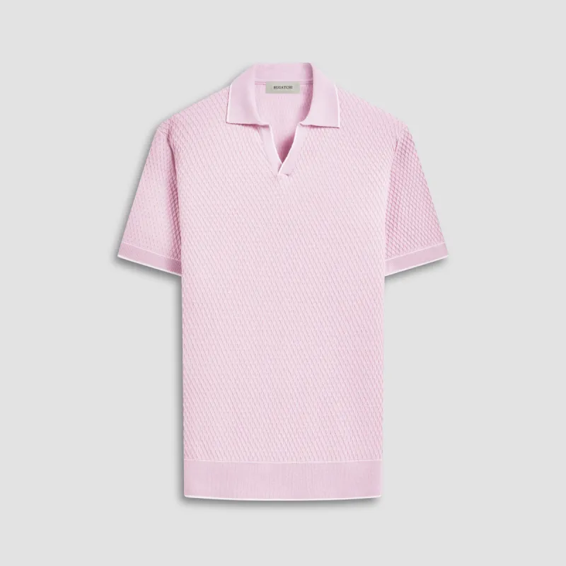 Honeycomb Stitch Short-Sleeved Johnny Collar Sweater sold by Bugatchi