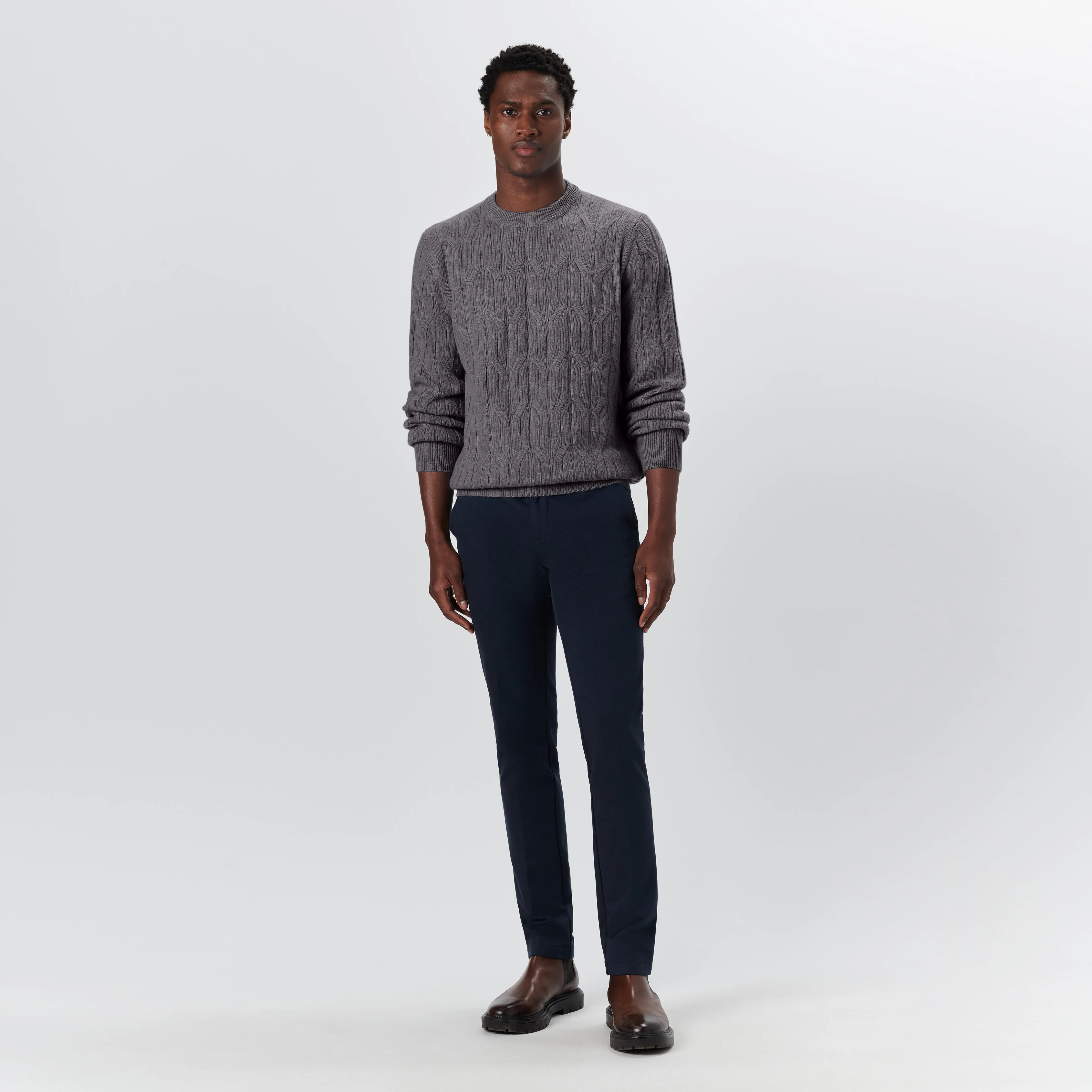 Crew Neck Cable Jacquard Sweater sold by Bugatchi product image thumbnail 5