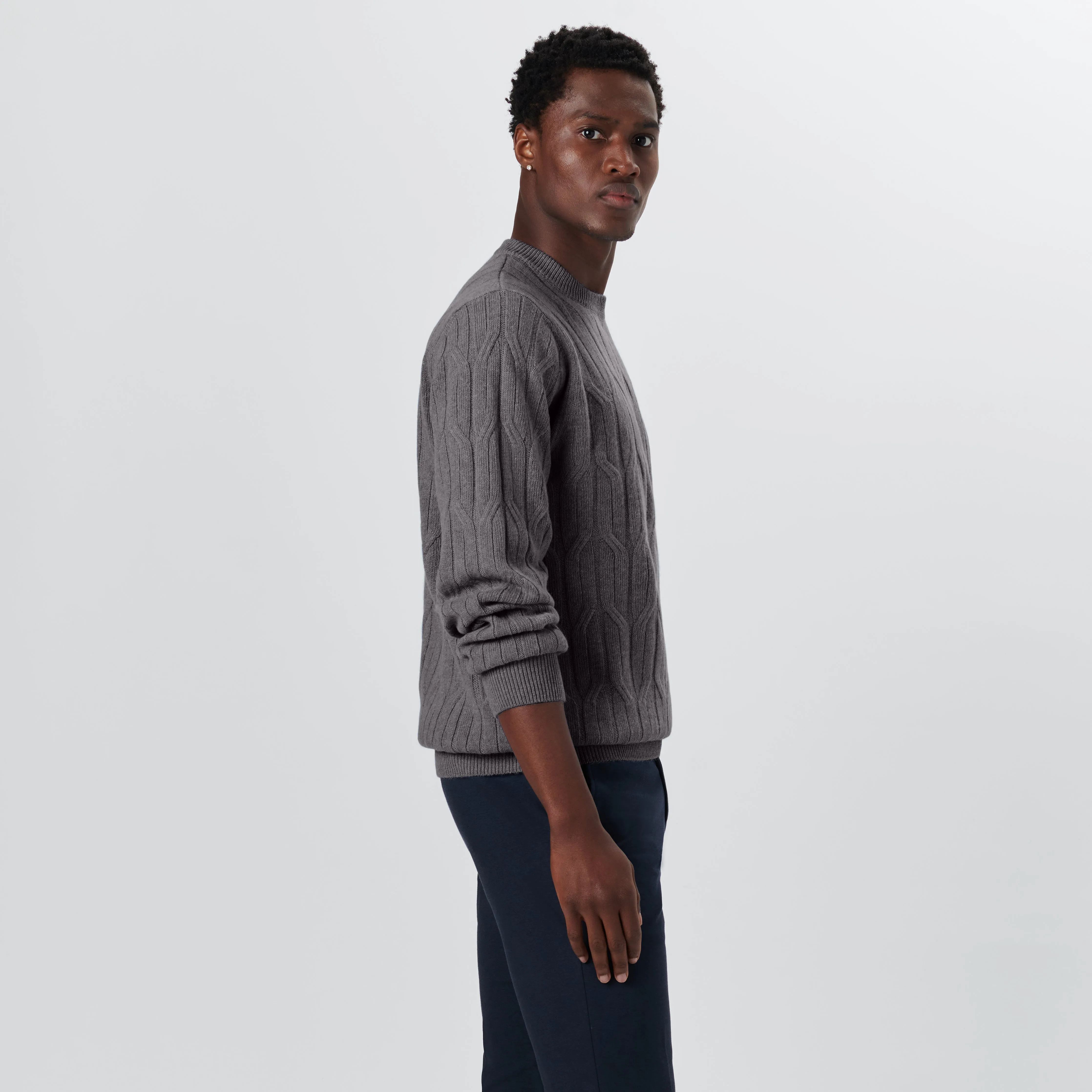Crew Neck Cable Jacquard Sweater sold by Bugatchi product image thumbnail 3