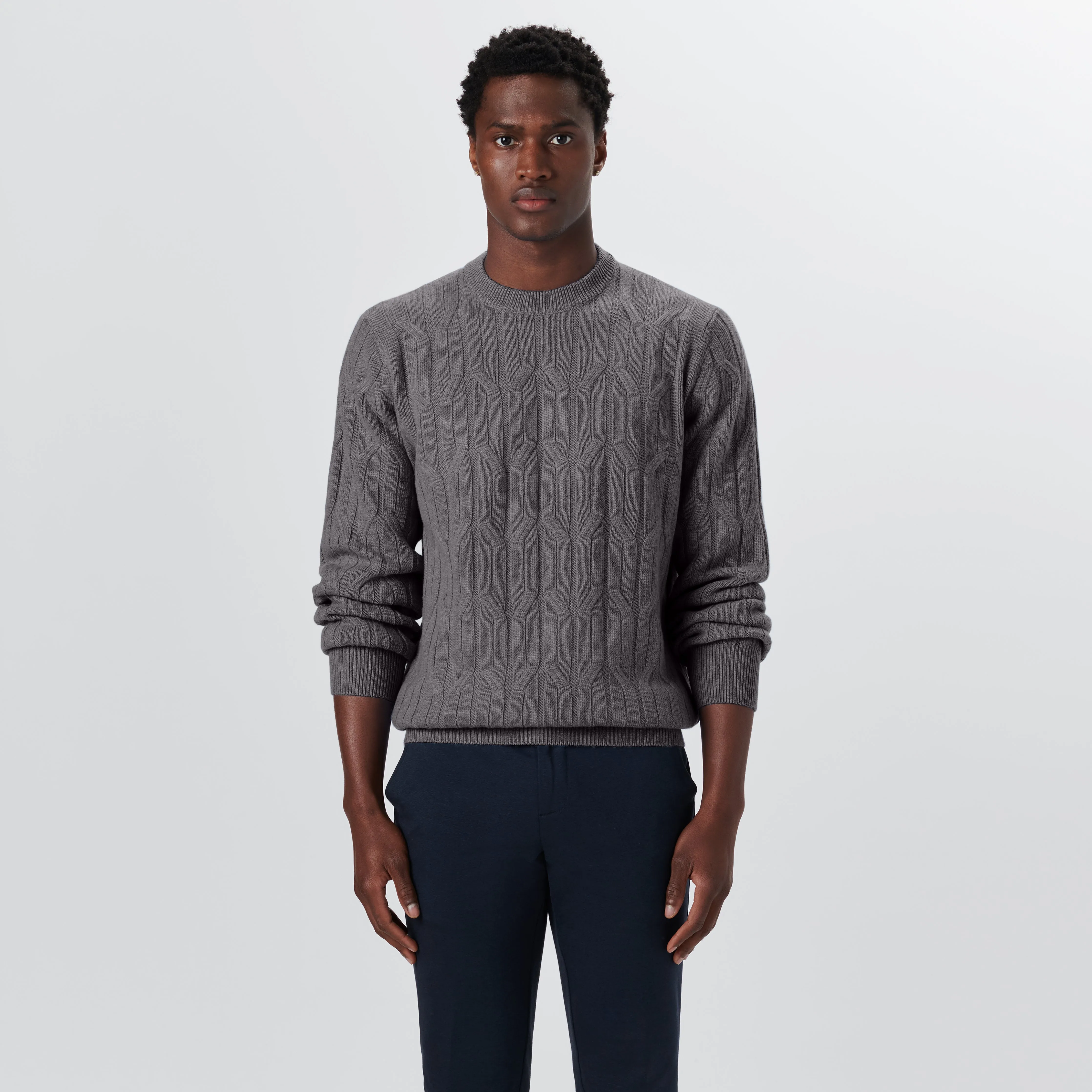 Crew Neck Cable Jacquard Sweater sold by Bugatchi product image thumbnail 2