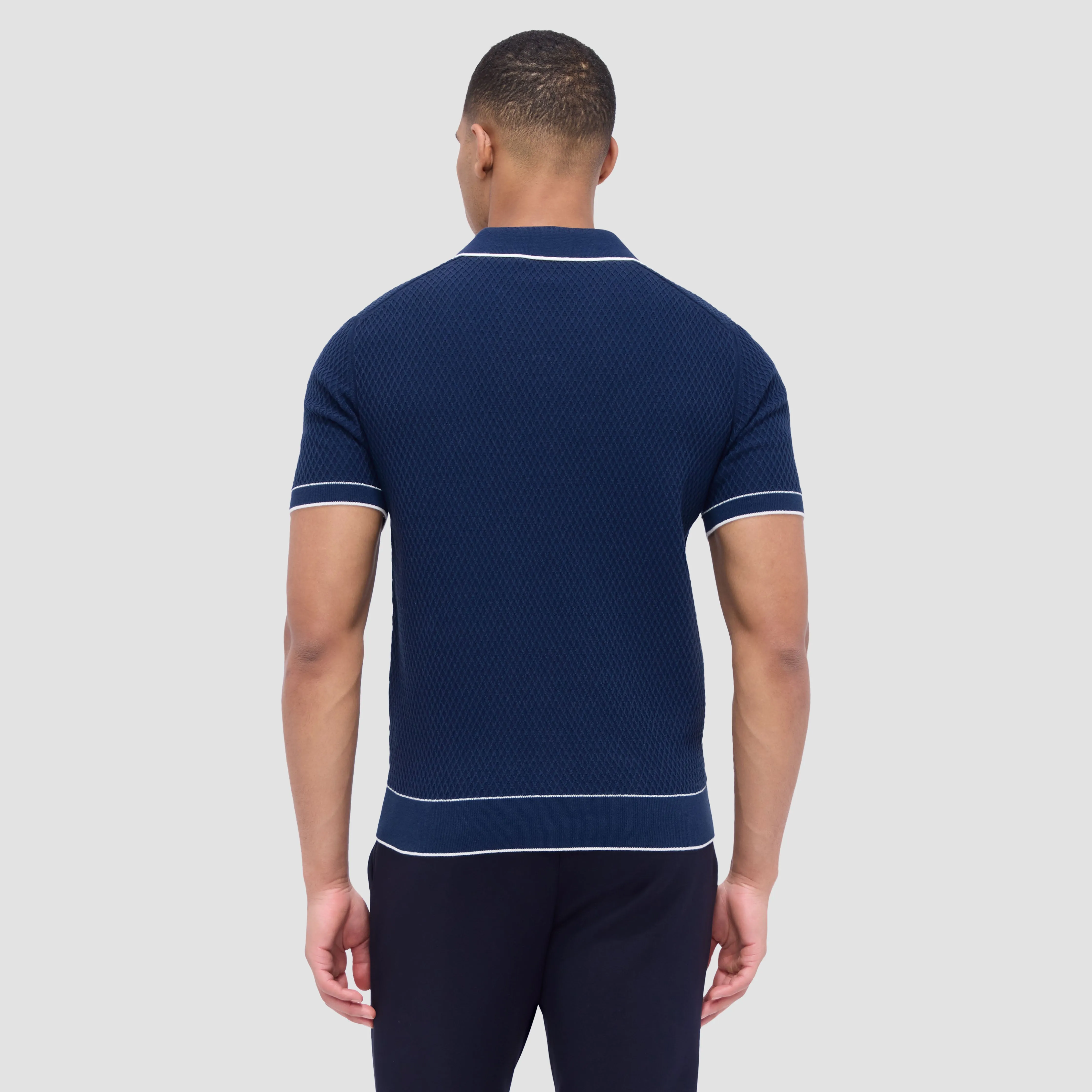 Honeycomb Stitch Short-Sleeved Johnny Collar Sweater sold by Bugatchi product image thumbnail 4