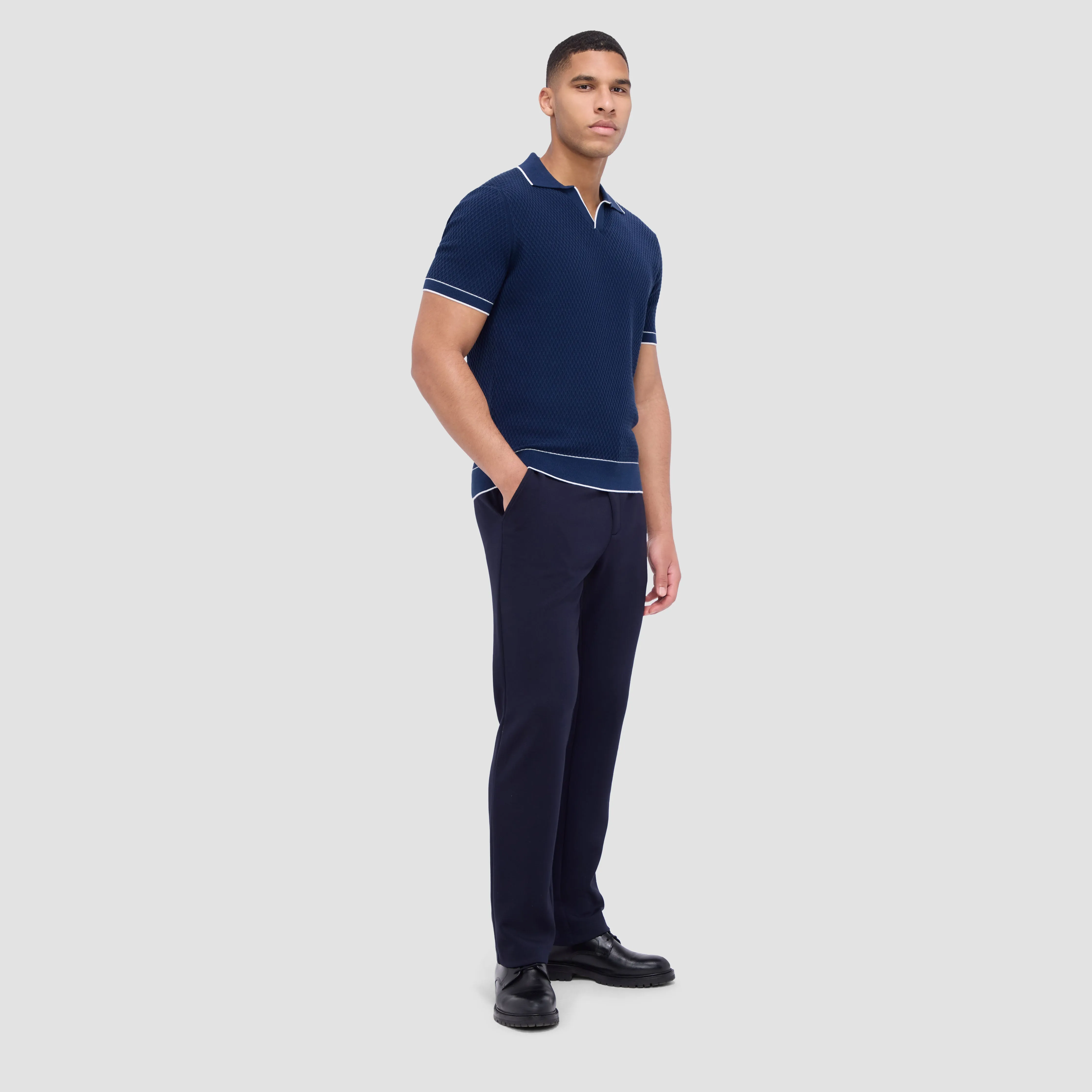 Honeycomb Stitch Short-Sleeved Johnny Collar Sweater sold by Bugatchi product image thumbnail 5