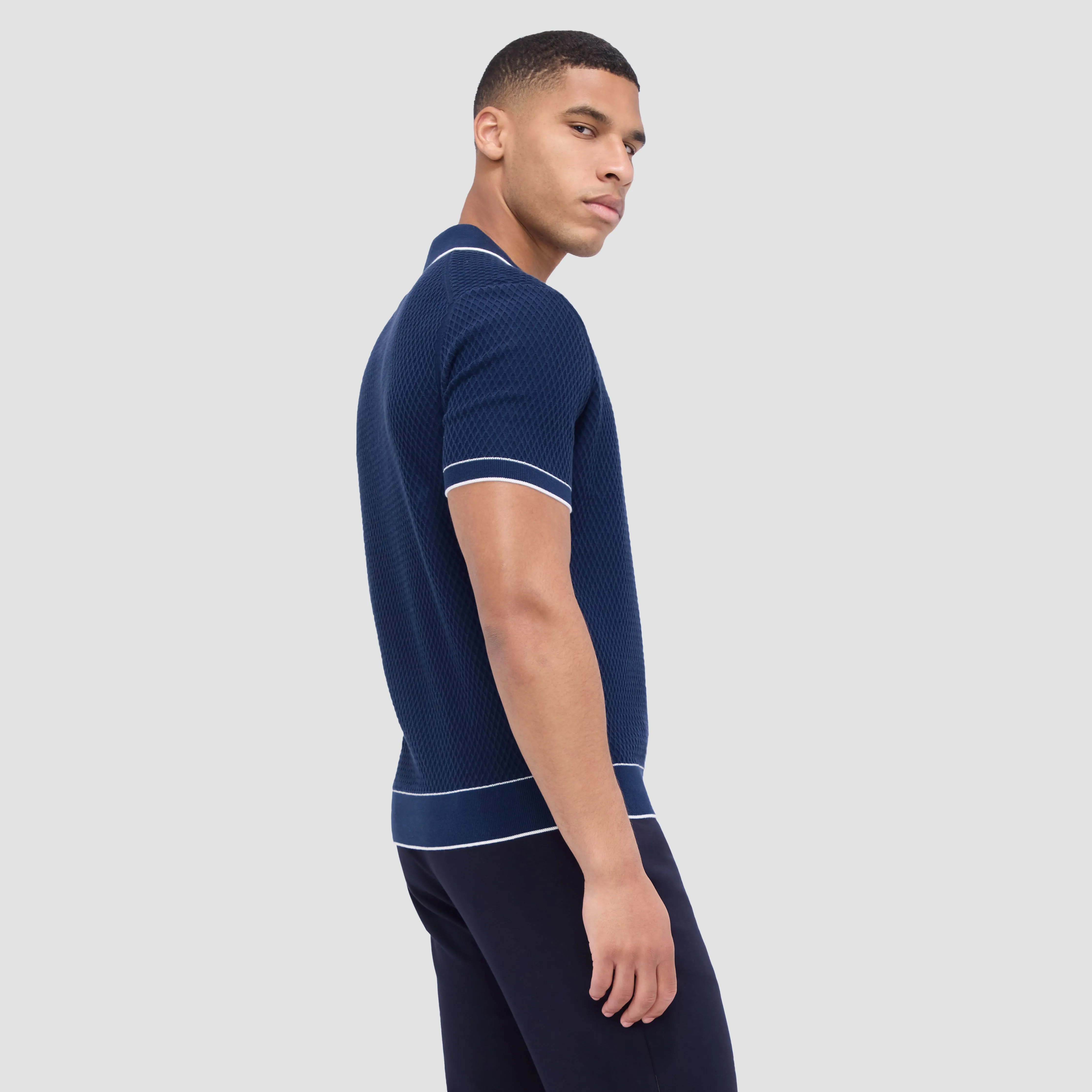 Honeycomb Stitch Short-Sleeved Johnny Collar Sweater sold by Bugatchi product image thumbnail 3