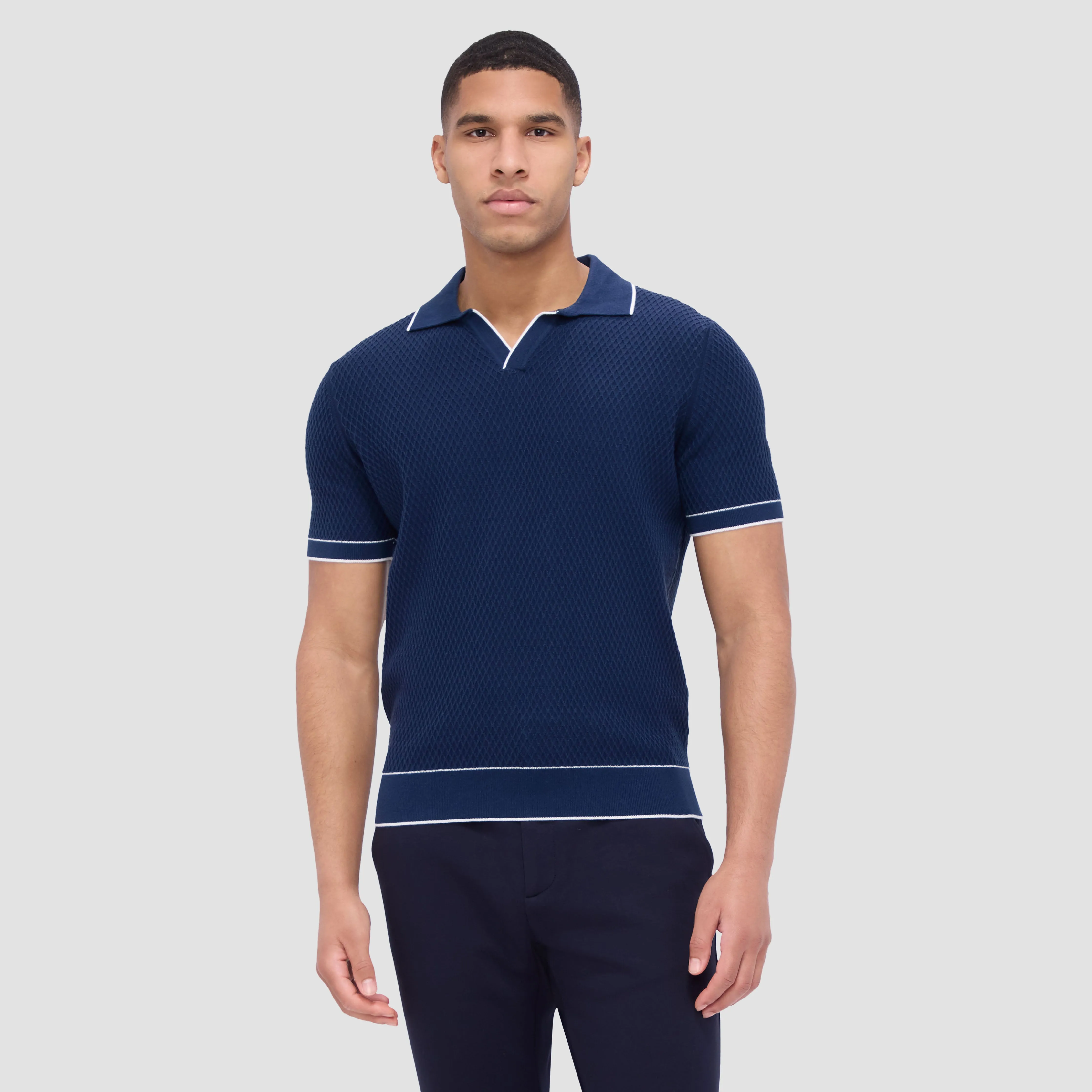 Honeycomb Stitch Short-Sleeved Johnny Collar Sweater sold by Bugatchi product image thumbnail 2