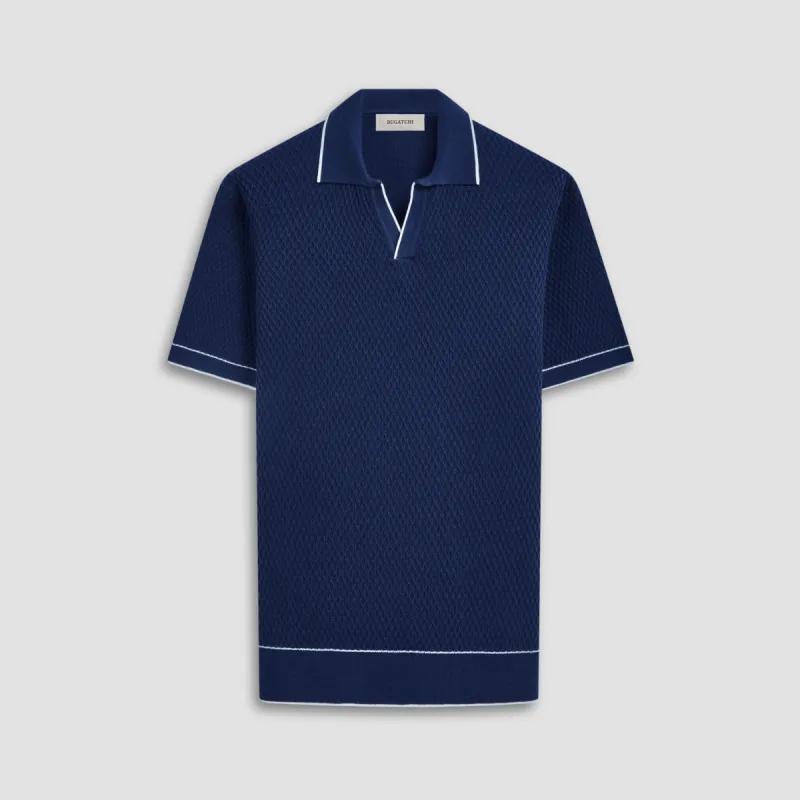 Honeycomb Stitch Short-Sleeved Johnny Collar Sweater sold by Bugatchi