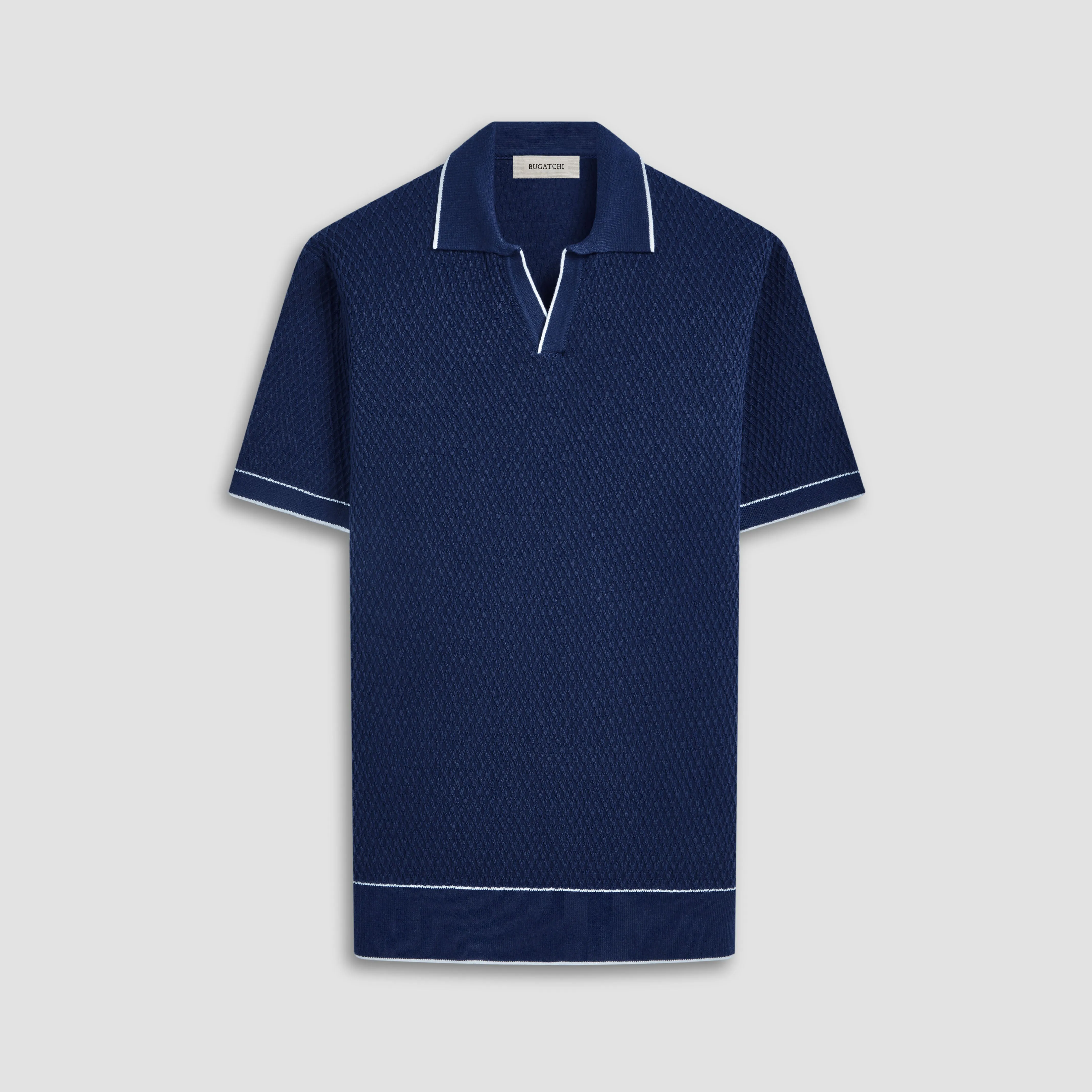 Honeycomb Stitch Short-Sleeved Johnny Collar Sweater sold by Bugatchi