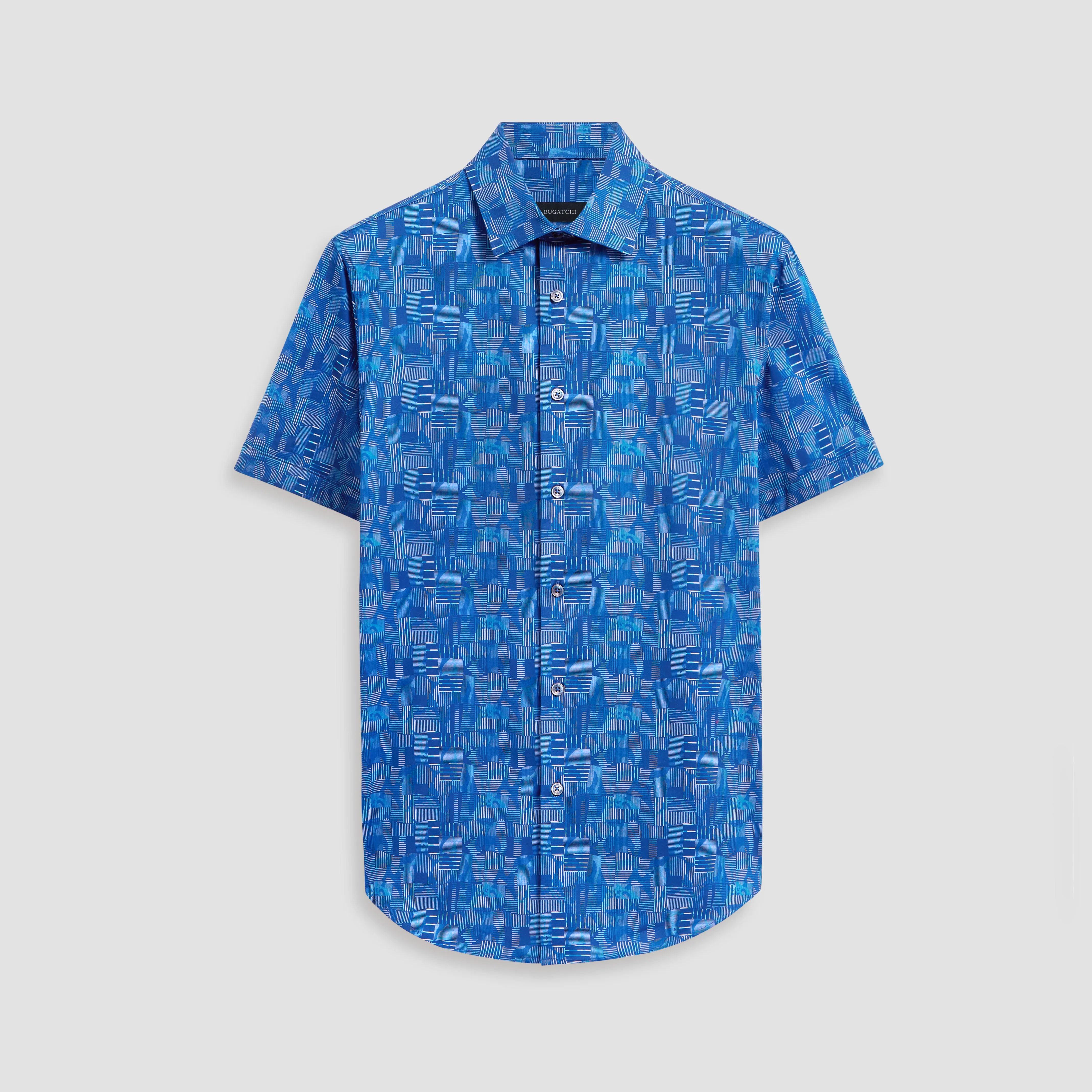 Miles Asymmetric Check OoohCotton Short Sleeve Shirt sold by Bugatchi