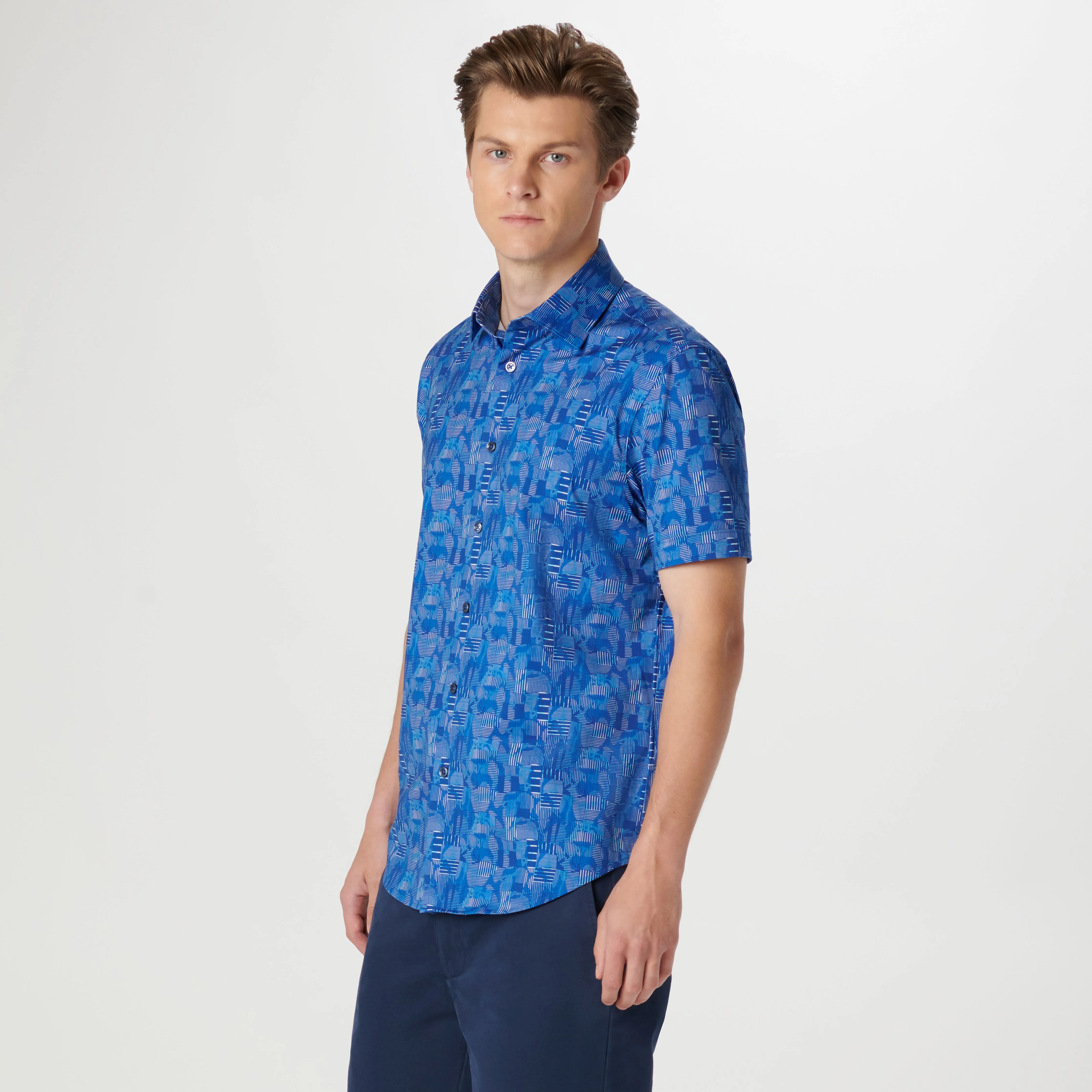 Miles Asymmetric Check OoohCotton Short Sleeve Shirt sold by Bugatchi product image thumbnail 3