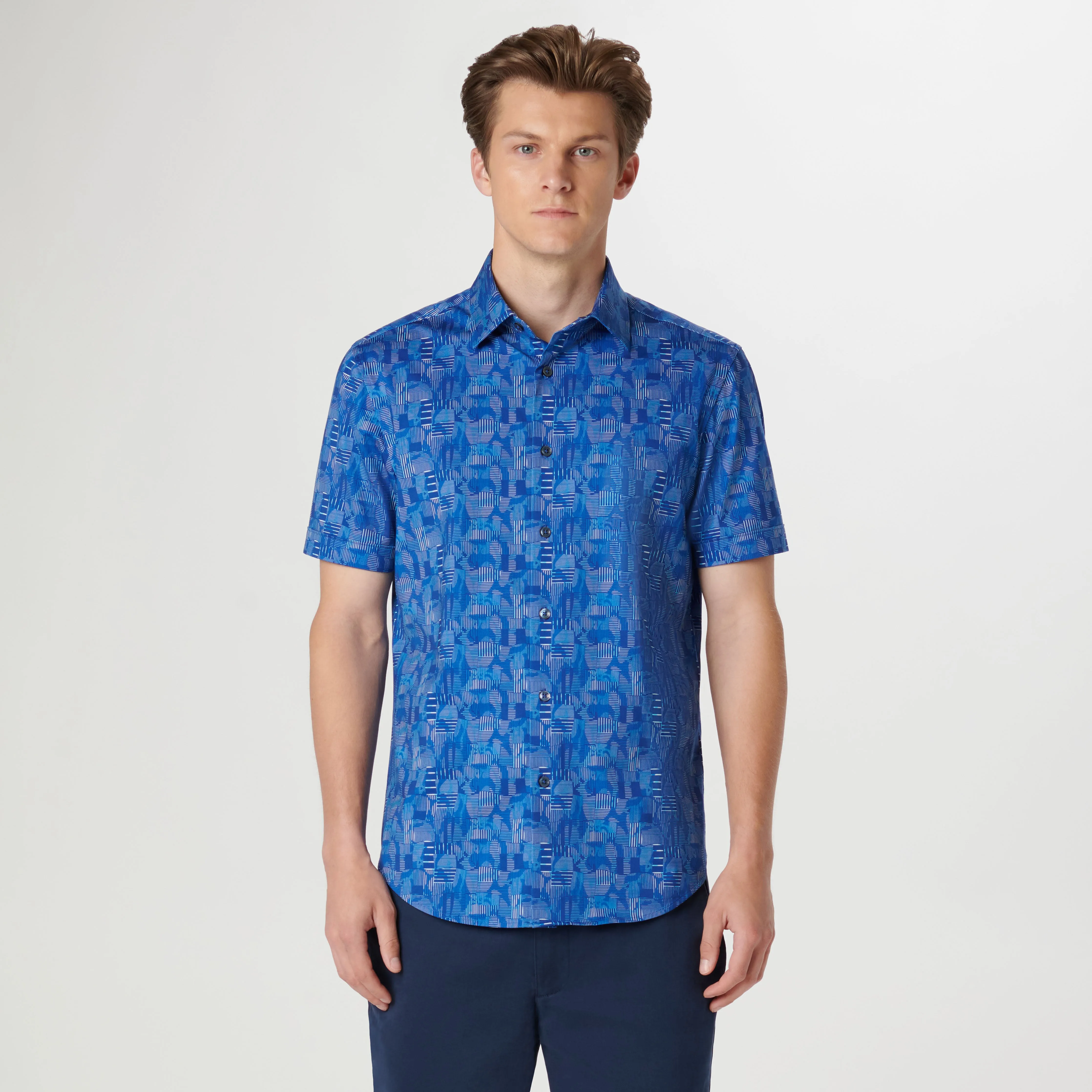 Miles Asymmetric Check OoohCotton Short Sleeve Shirt sold by Bugatchi product image thumbnail 2