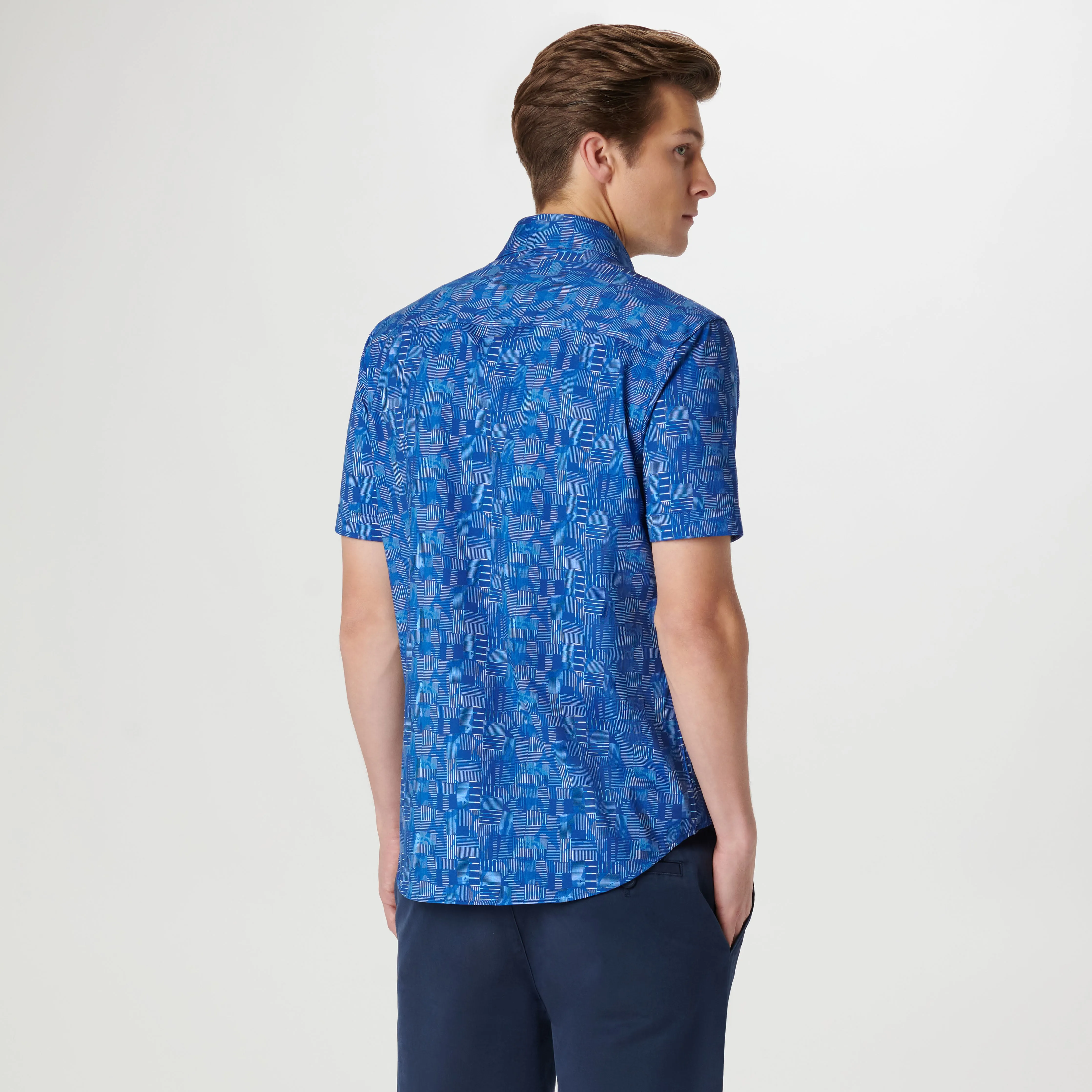 Miles Asymmetric Check OoohCotton Short Sleeve Shirt sold by Bugatchi product image thumbnail 4