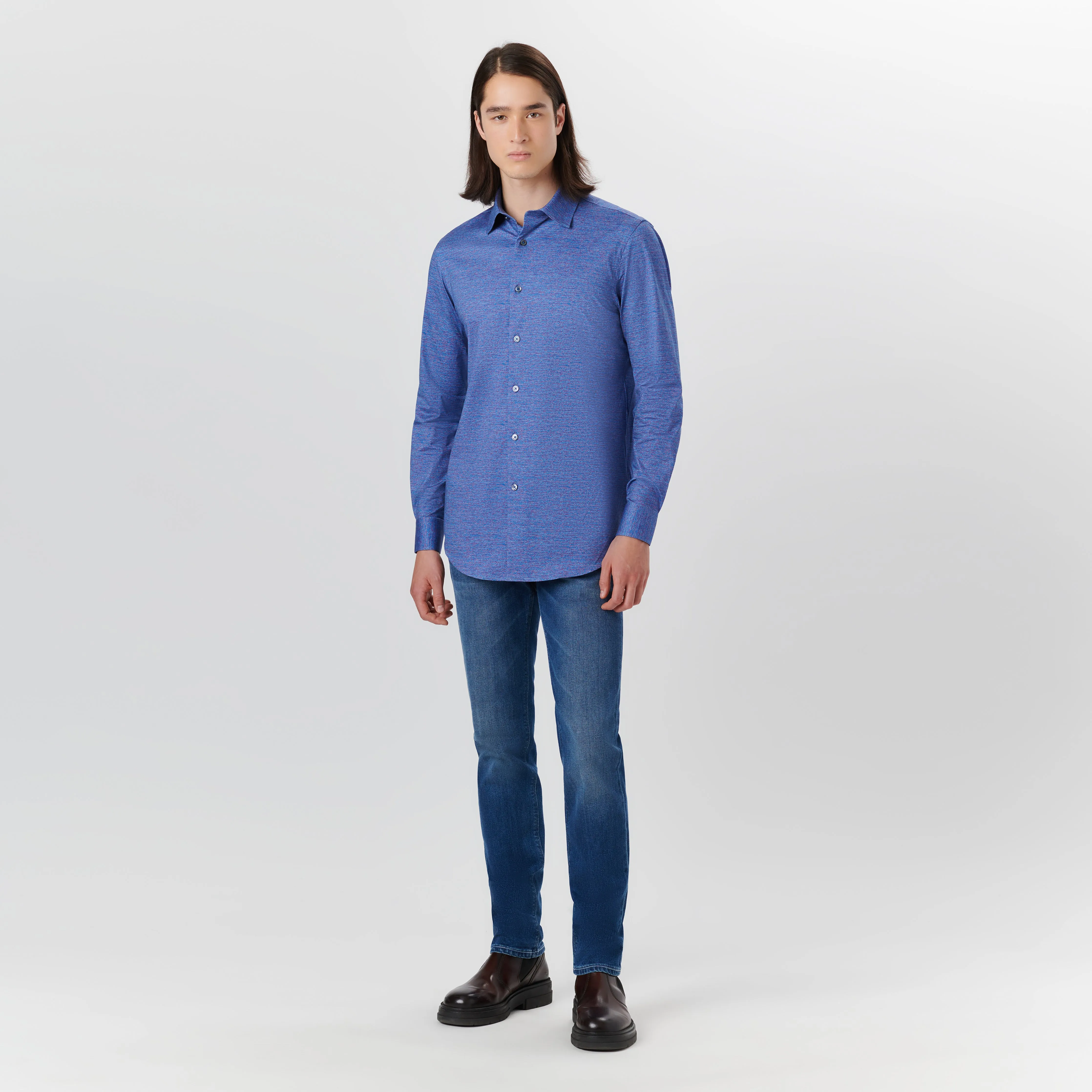 JAMES Chambray Print OoohCotton Shirt sold by Bugatchi product image thumbnail 5