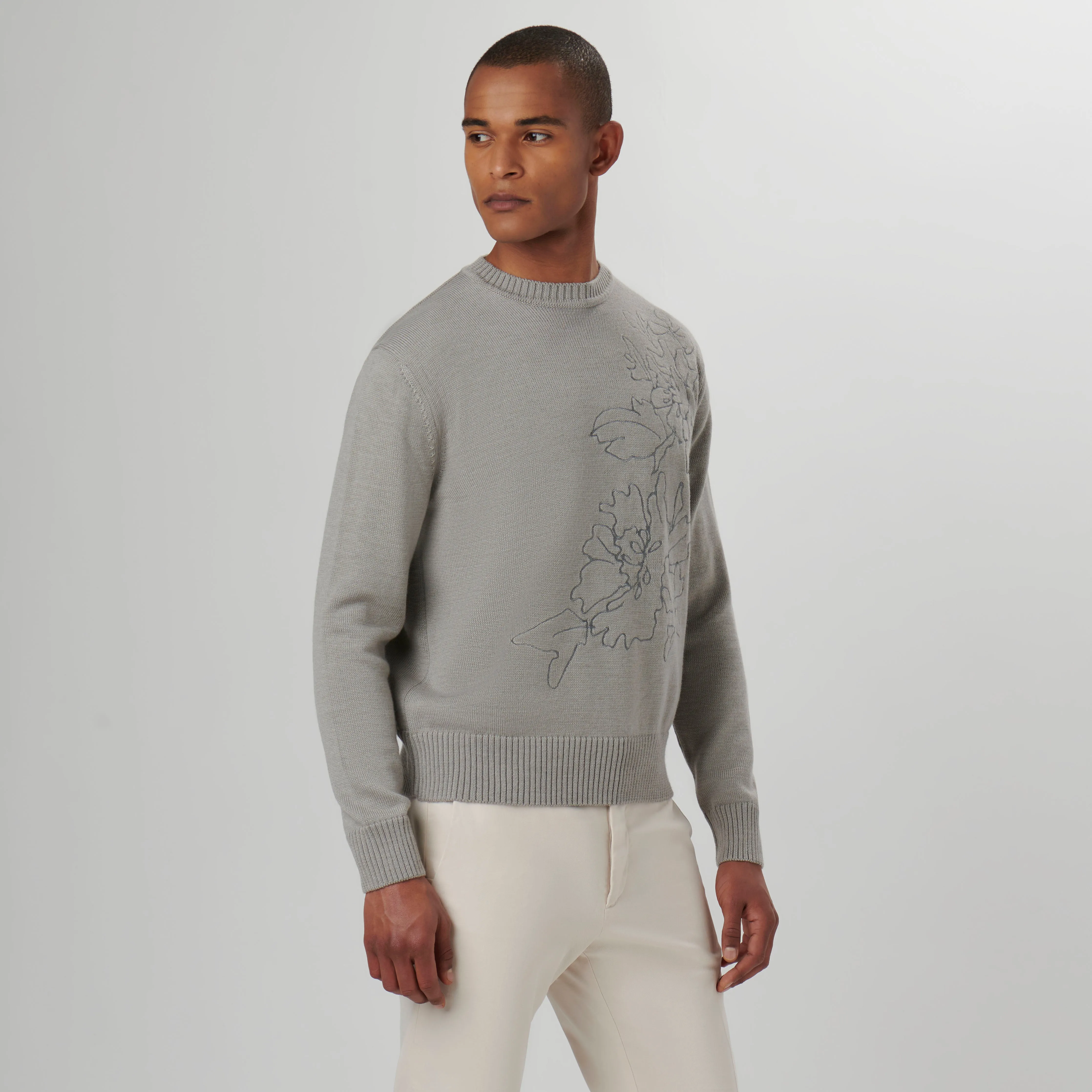 Floral Embroidered Crew Neck Sweater sold by Bugatchi product image thumbnail 3