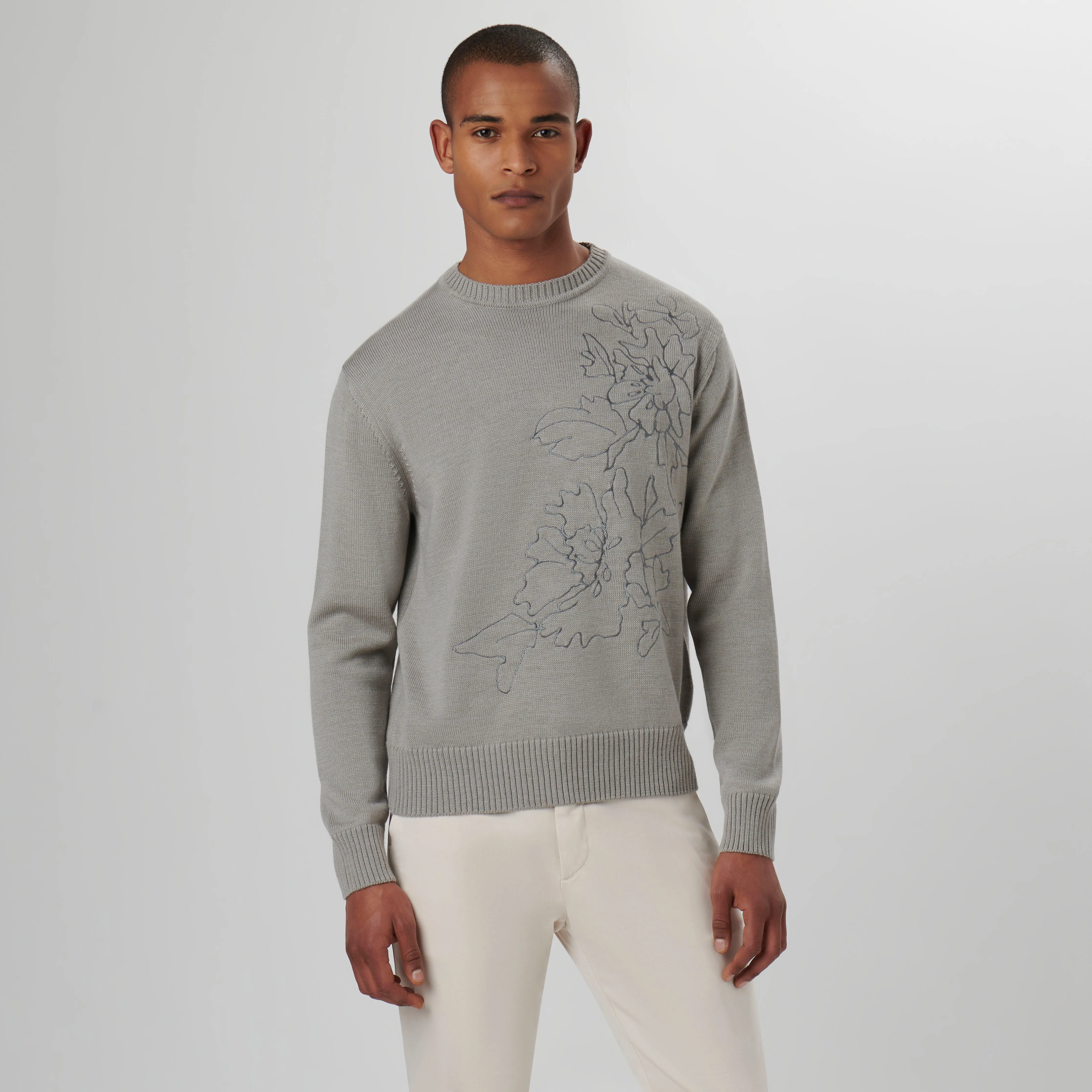 Floral Embroidered Crew Neck Sweater sold by Bugatchi product image thumbnail 2